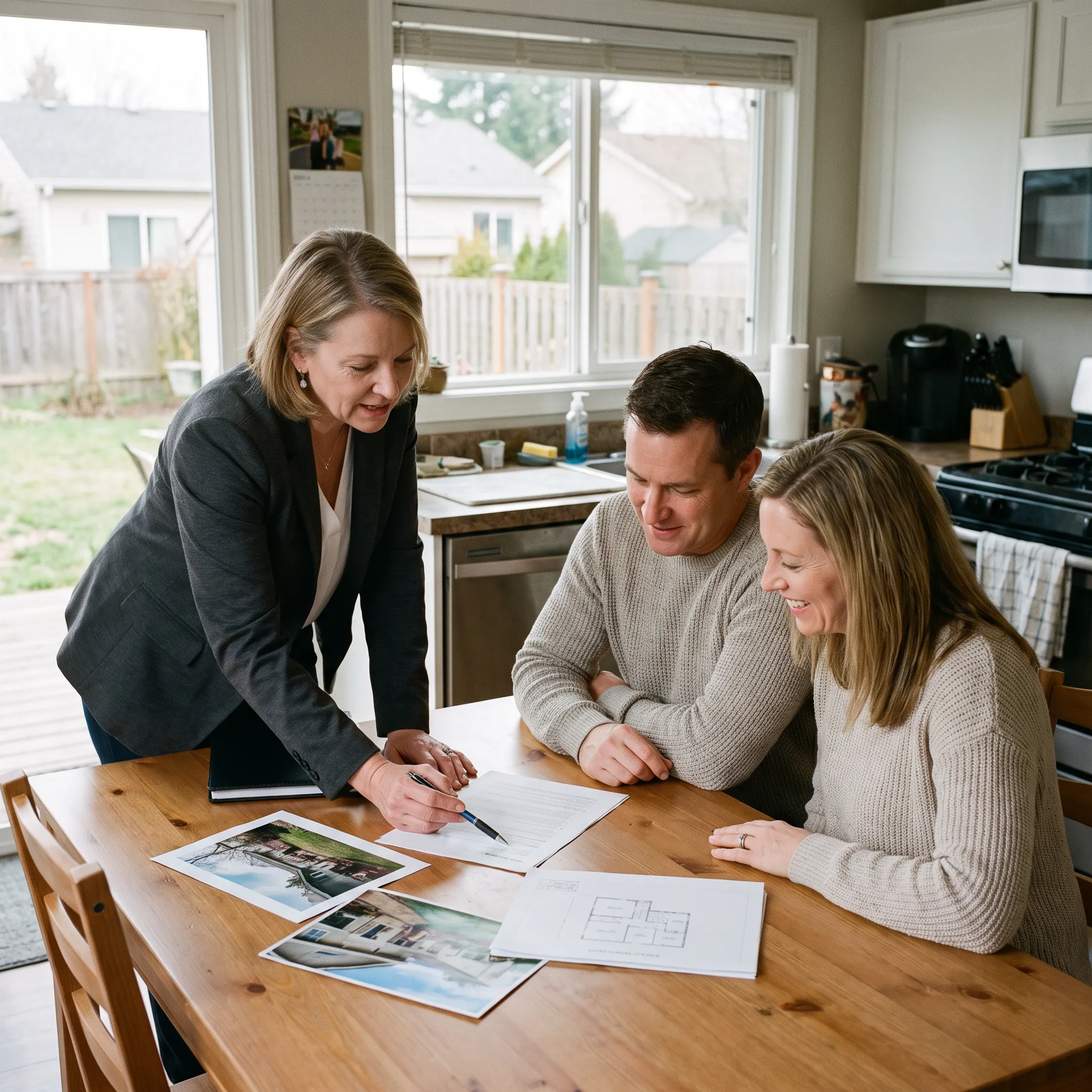 Real estate agent discussing a home sale with Cheektowaga homeowners