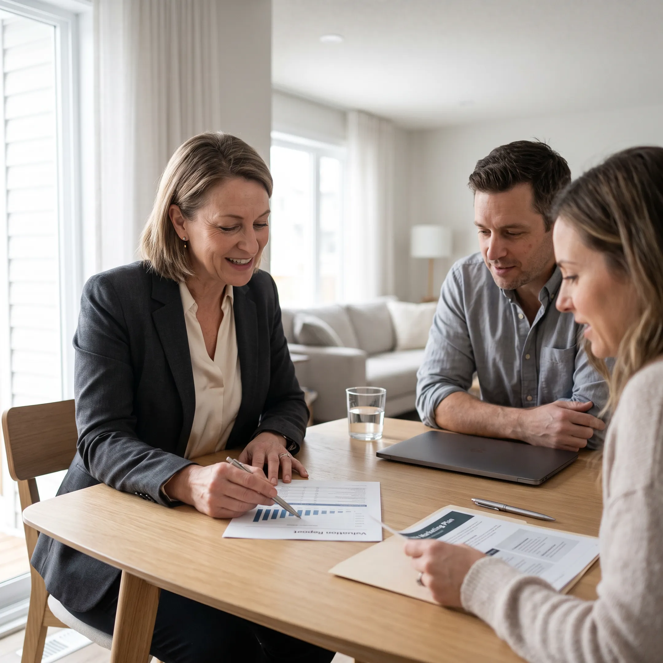 Local real estate agent discussing a Buffalo home sale with homeowners
