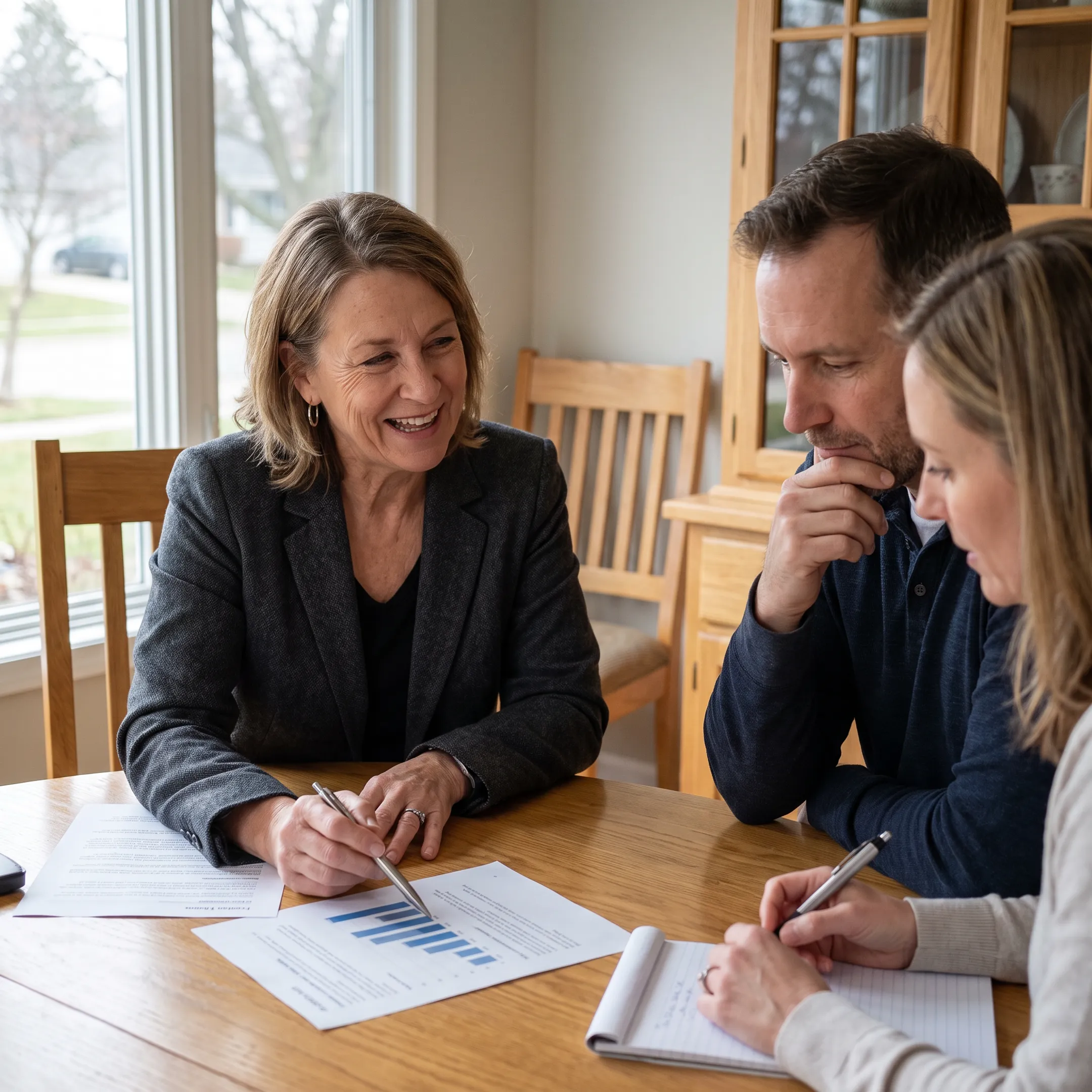 Real estate agent discussing a Tonawanda home sale with homeowners
