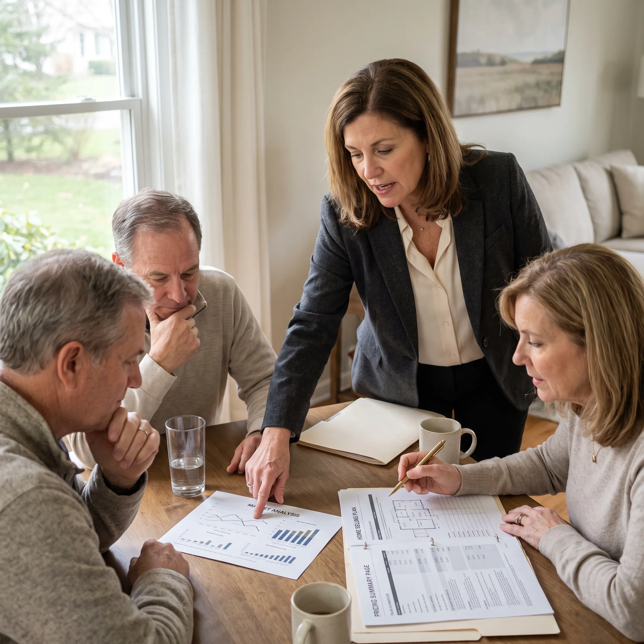 Local real estate agent discussing a home sale with Orchard Park homeowners