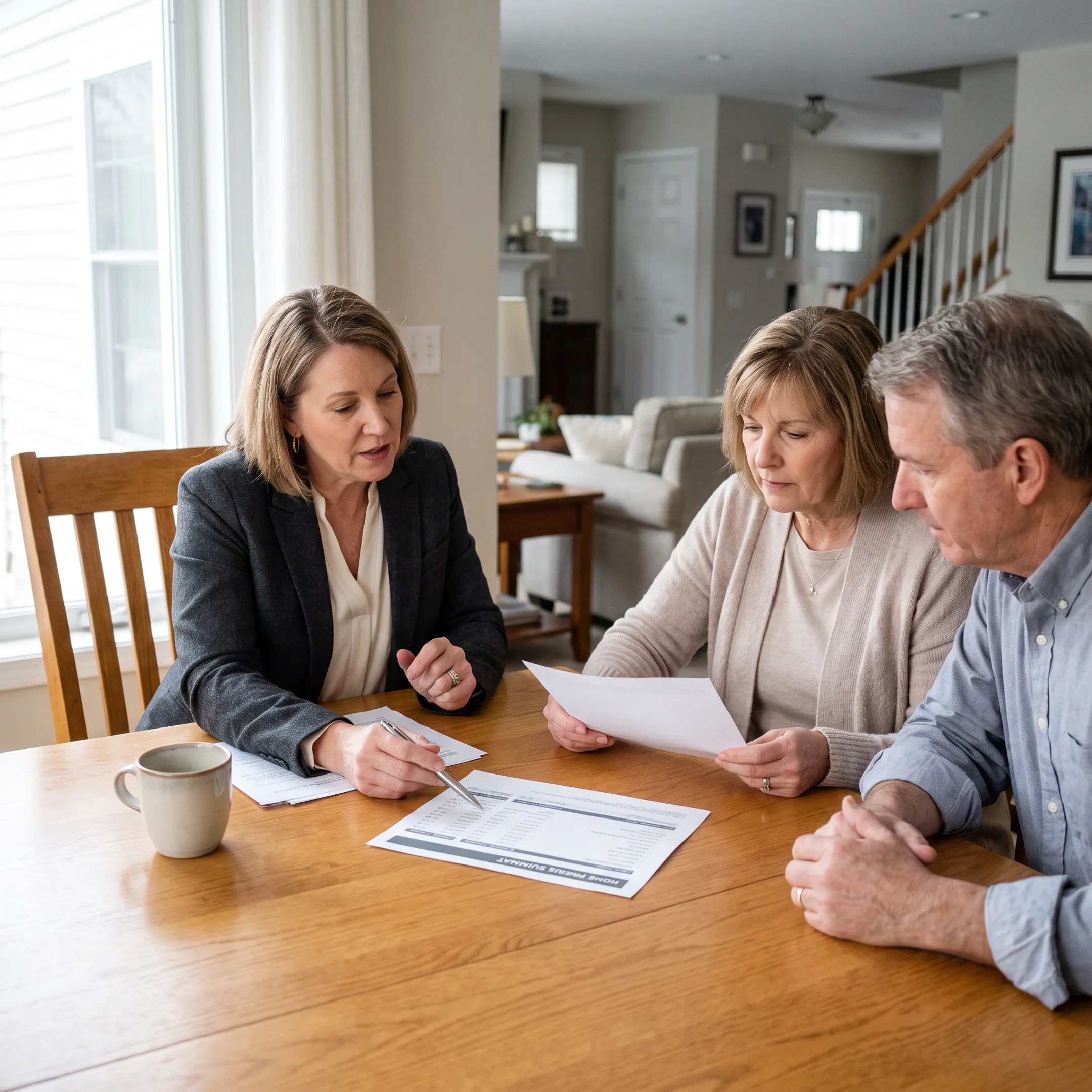 Local real estate agent discussing a home sale with Amherst homeowners
