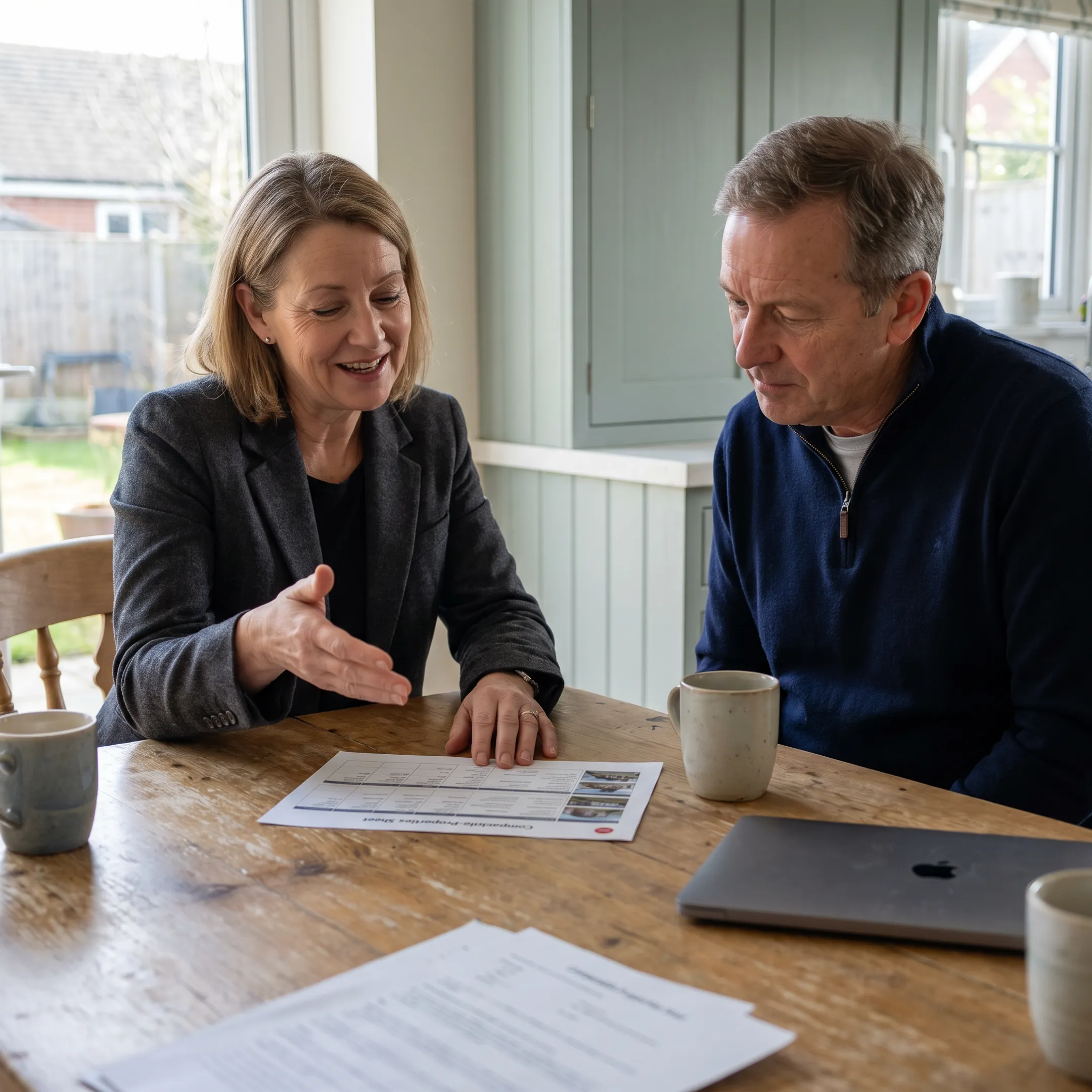 Agent reviewing home valuation information with a Lancaster homeowner