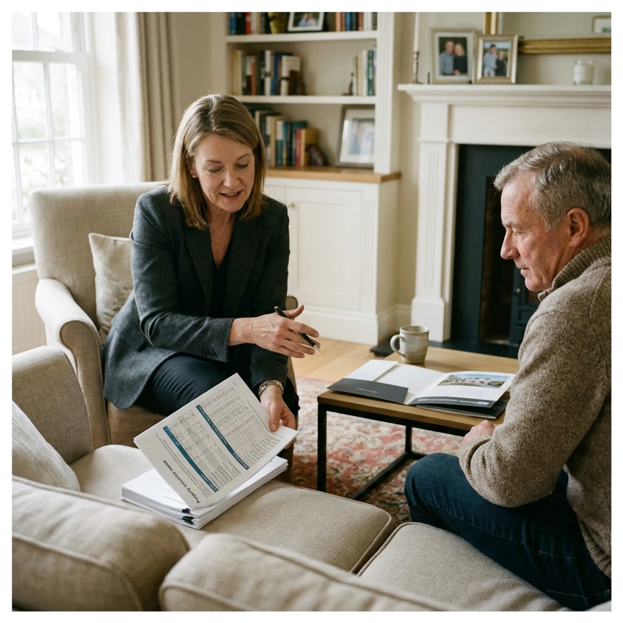 Listing agent reviewing a home marketing plan with a Williamsville seller
