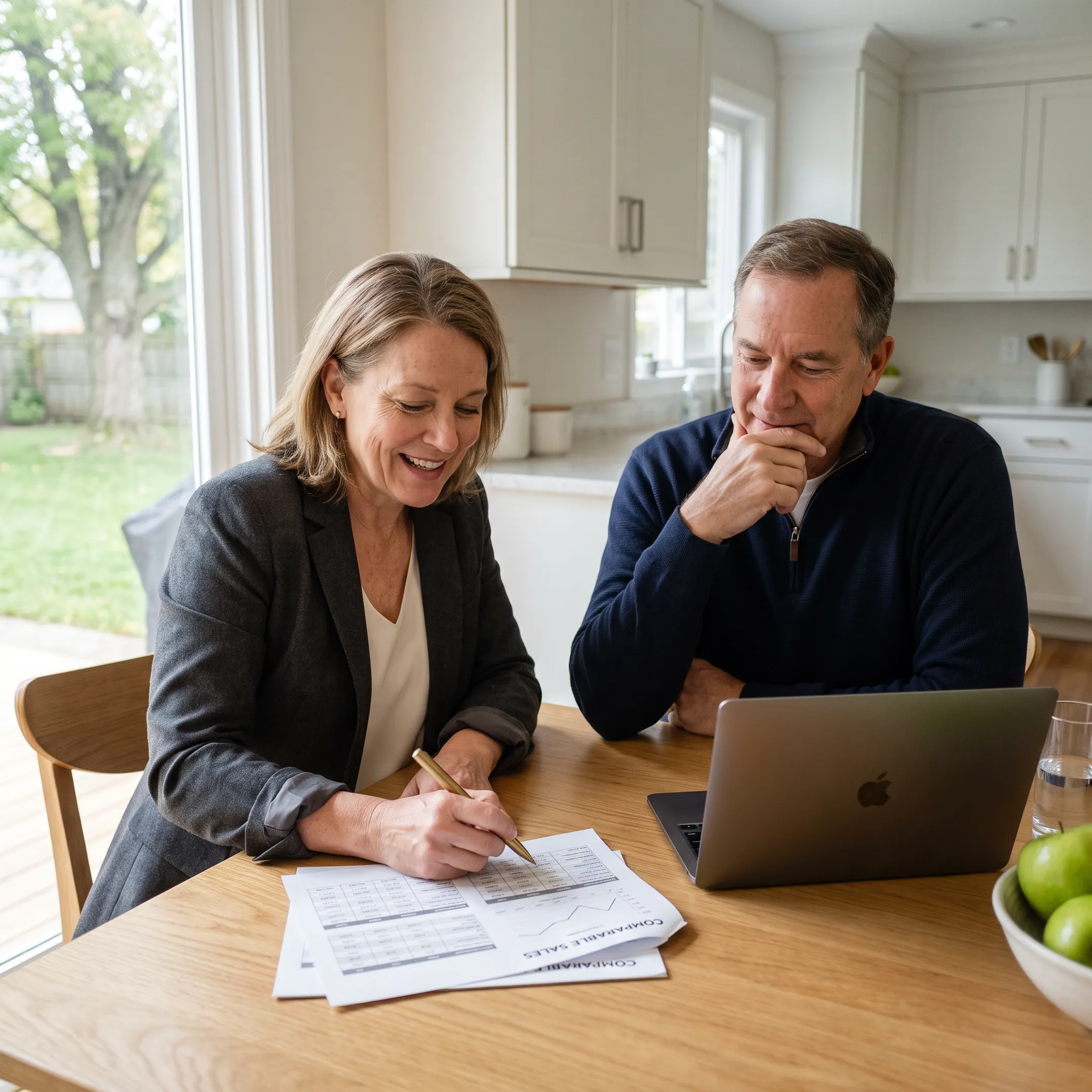 Real estate professional reviewing a home valuation with a Williamsville homeowner