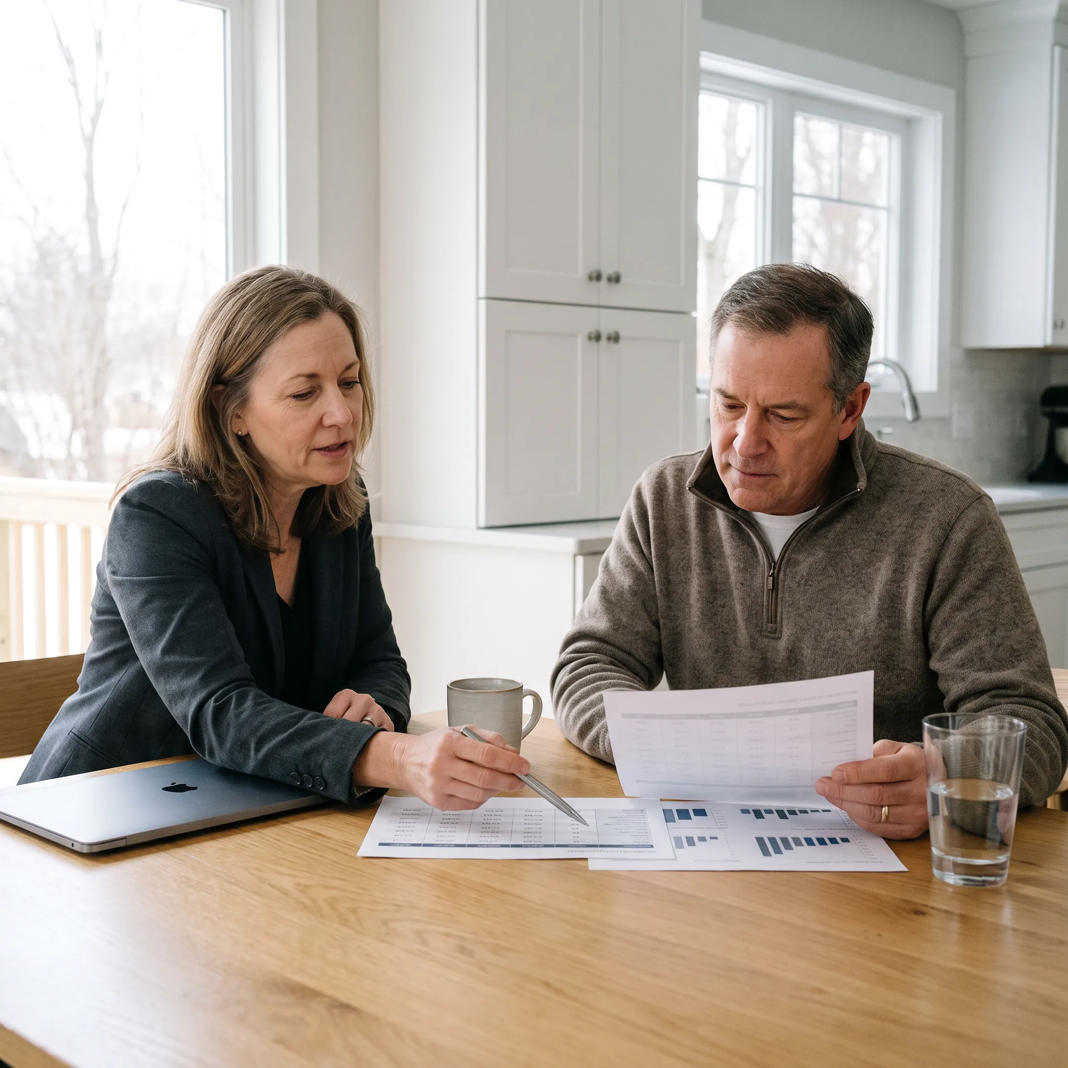 Real estate agent discussing a home valuation with an Orchard Park homeowner