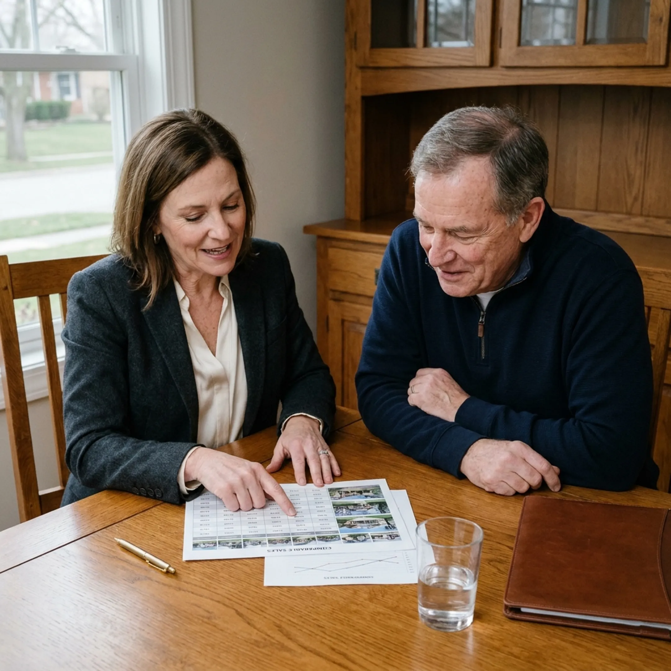 Real estate advisor reviewing market information with a homeowner