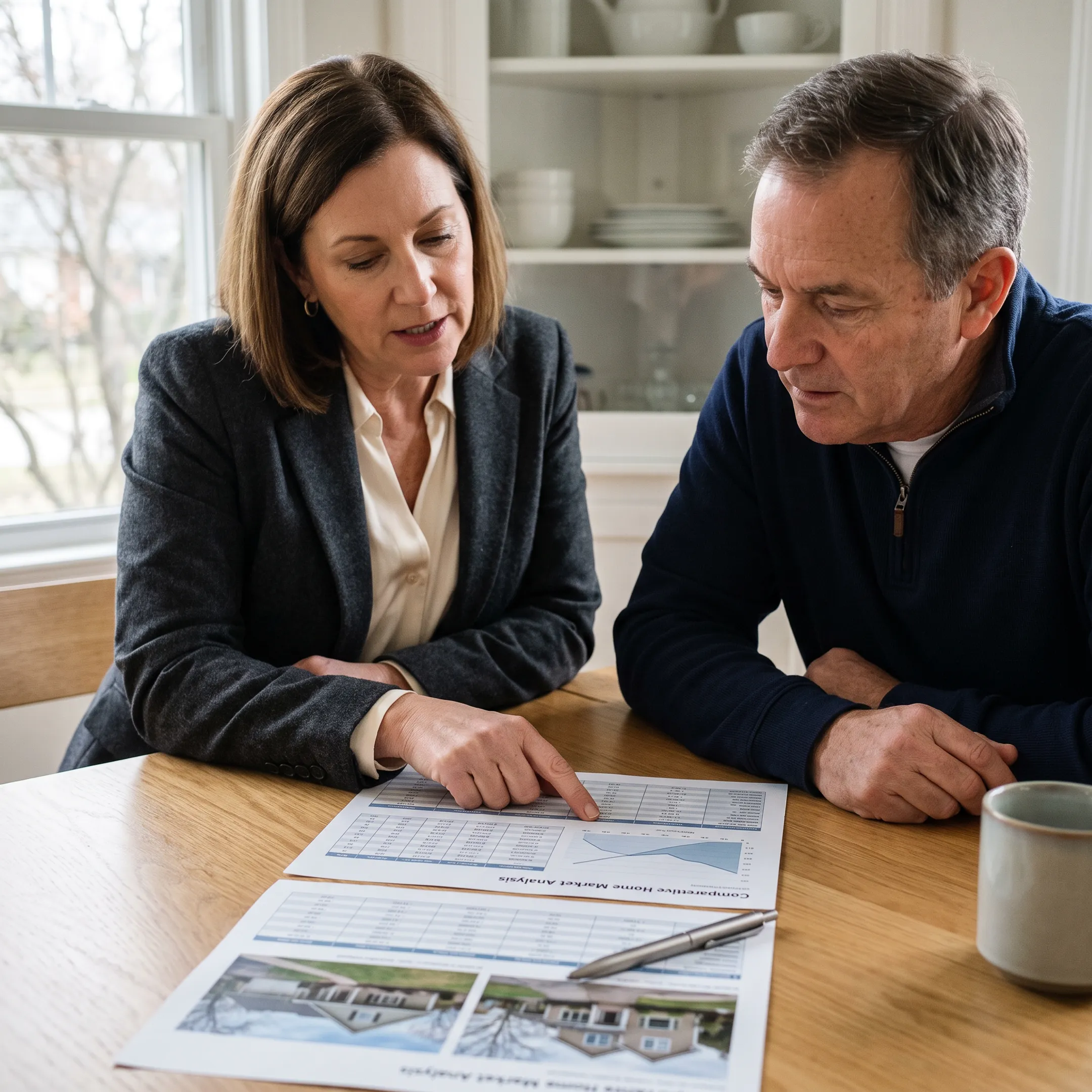 Real estate professional reviewing a home valuation with a client