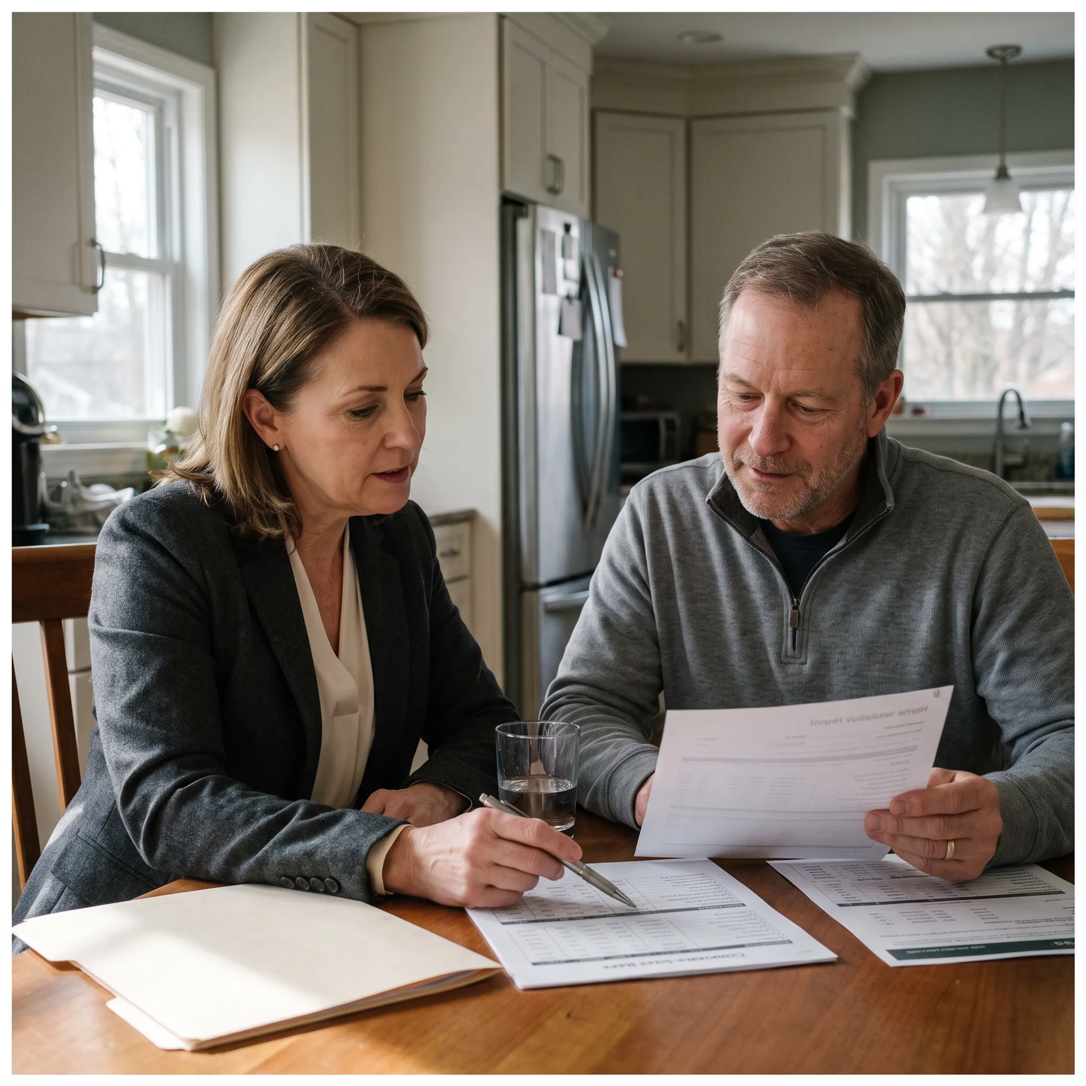 Real estate professional reviewing a Depew home valuation with a homeowner