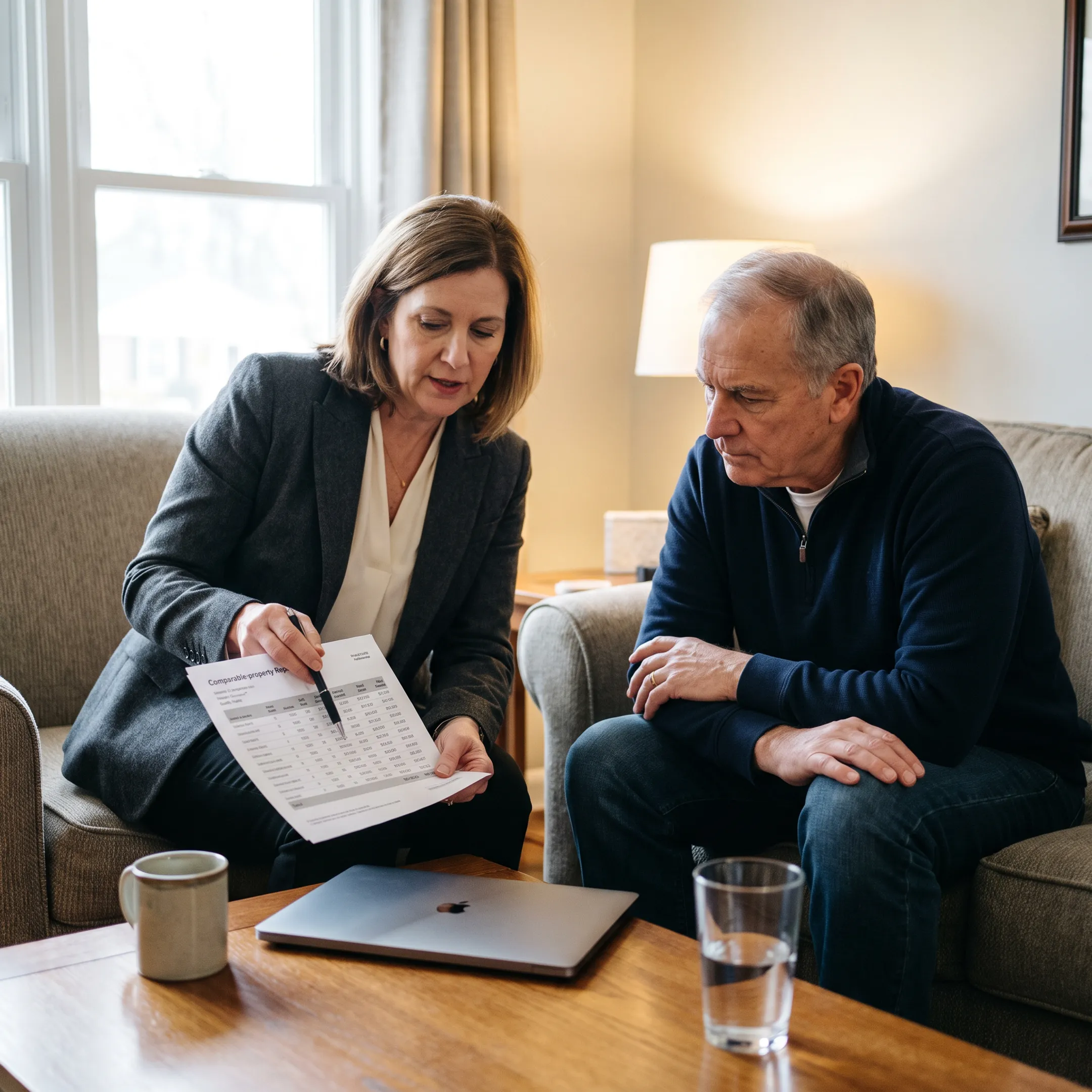 Realtor presenting a market analysis to a homeowner