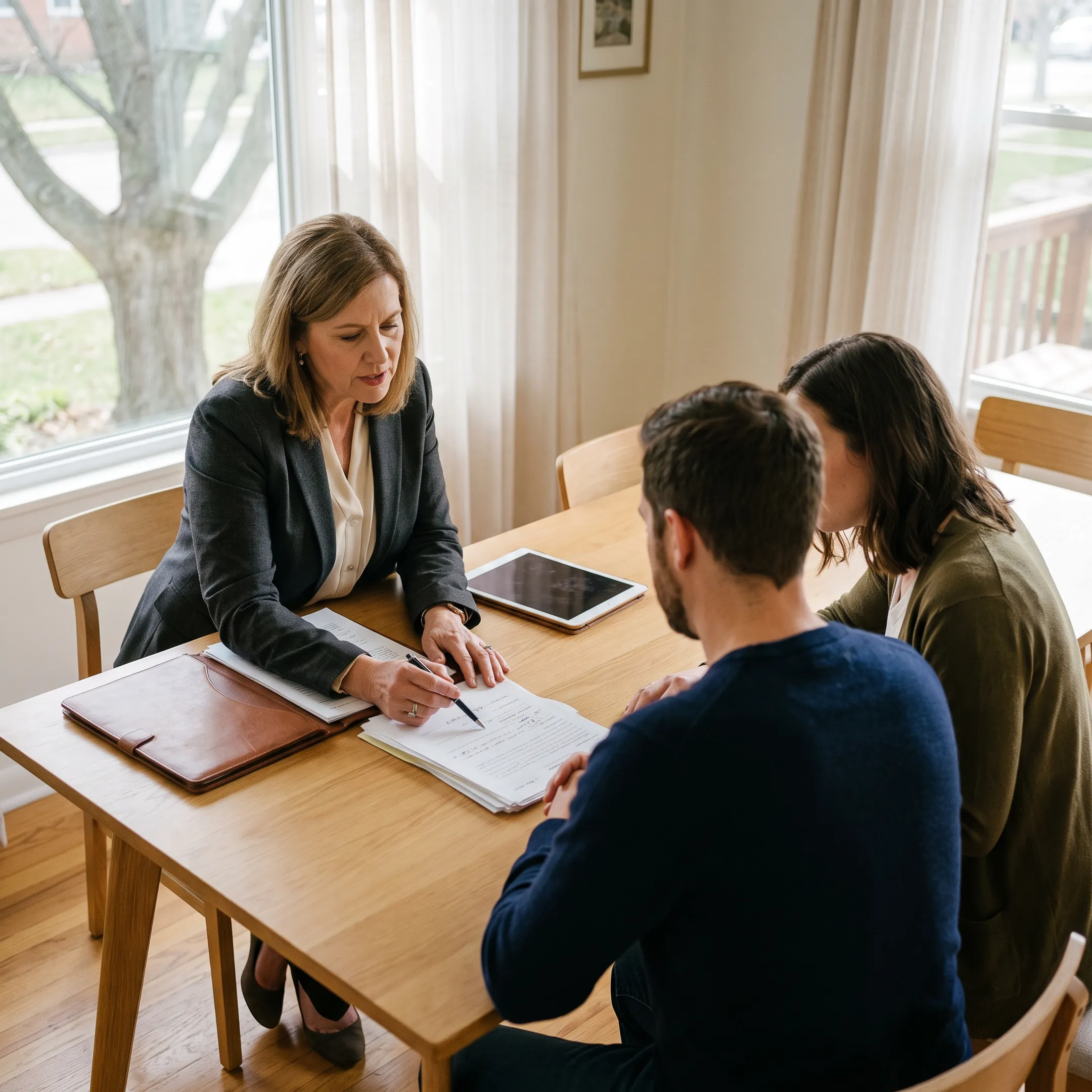 Real estate agent discussing a Cheektowaga home purchase with clients