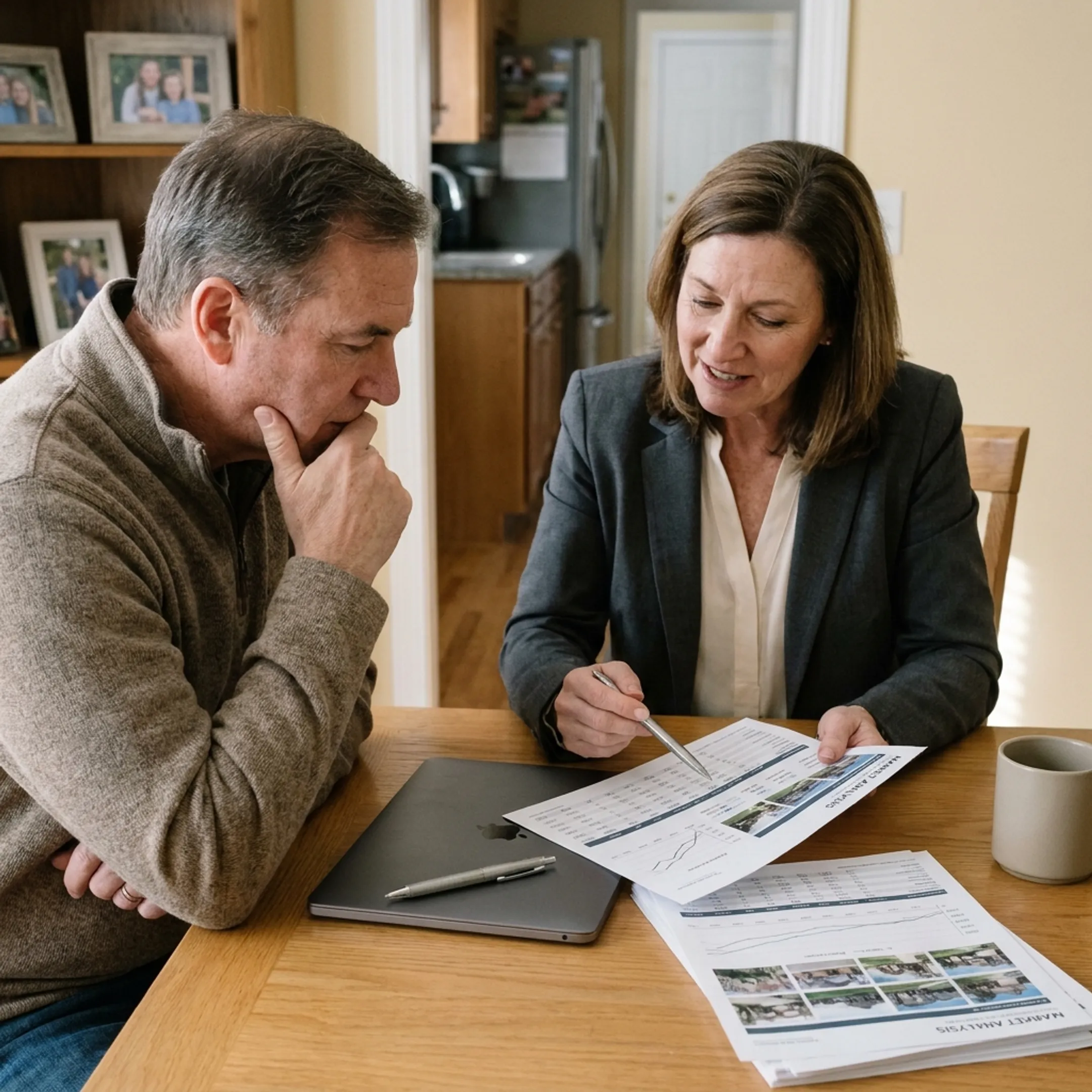 Real estate agent reviewing a property valuation with a homeowner