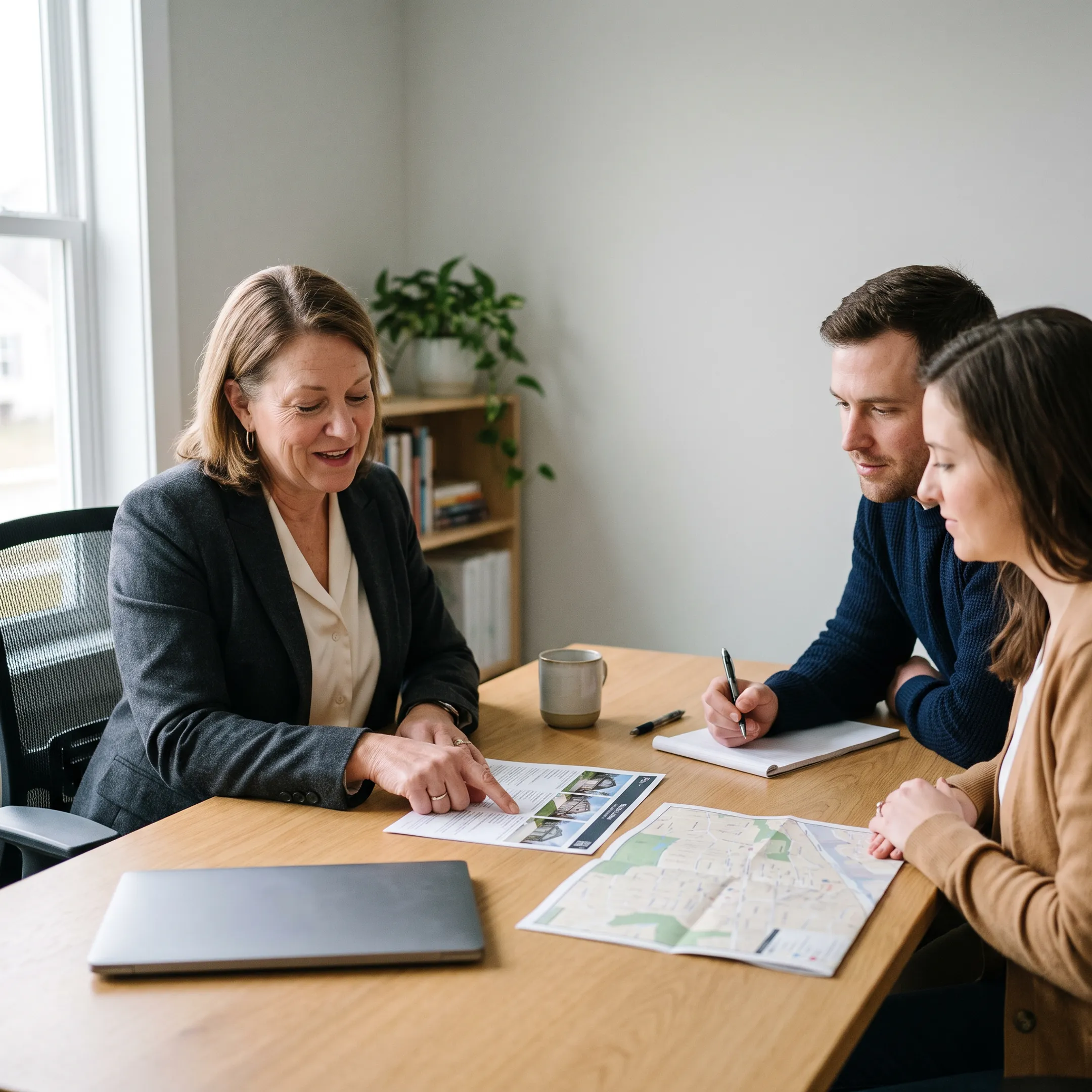 Buyer’s agent reviewing Orchard Park home listings with clients