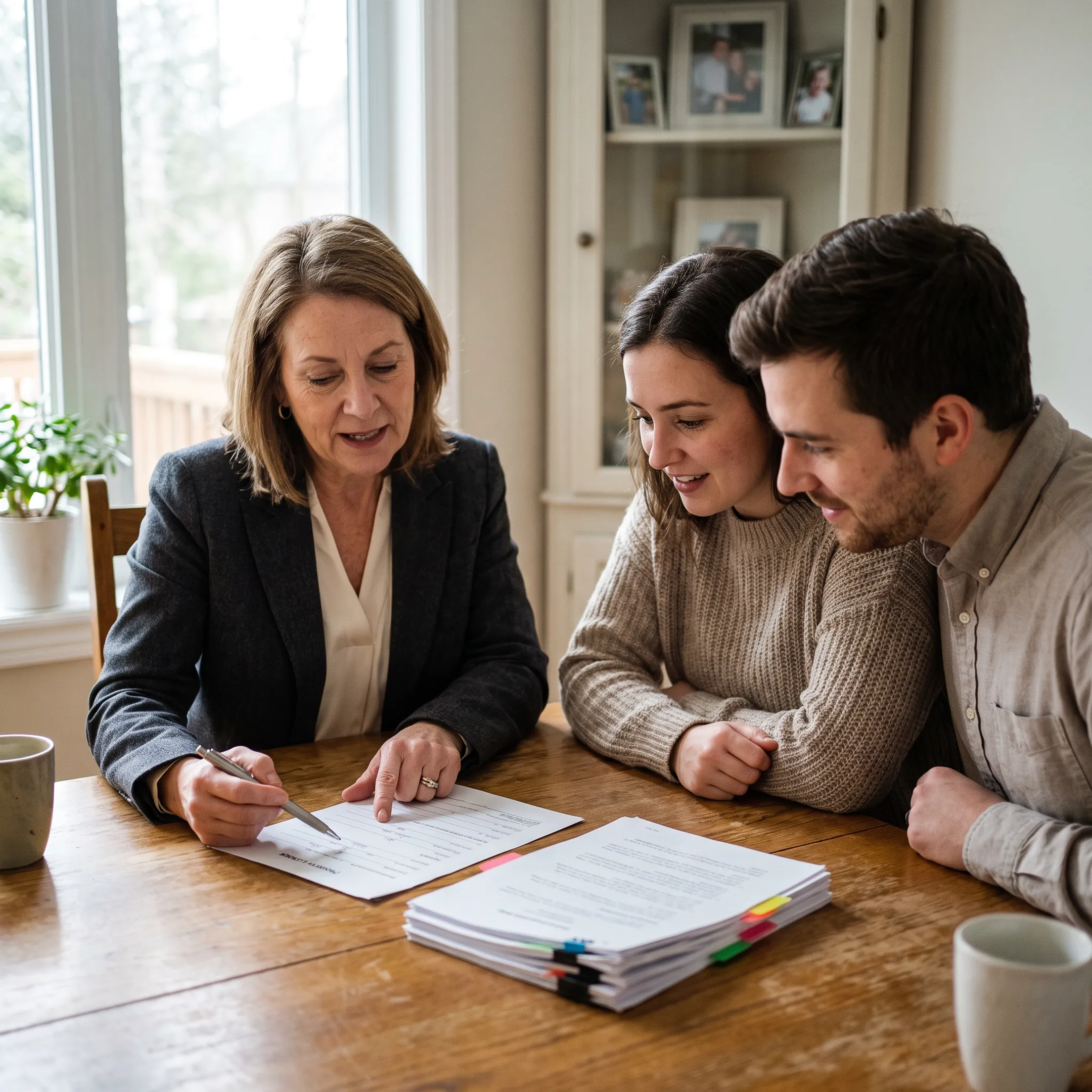 First-time homebuyer reviewing property listings with a real estate agent in Depew