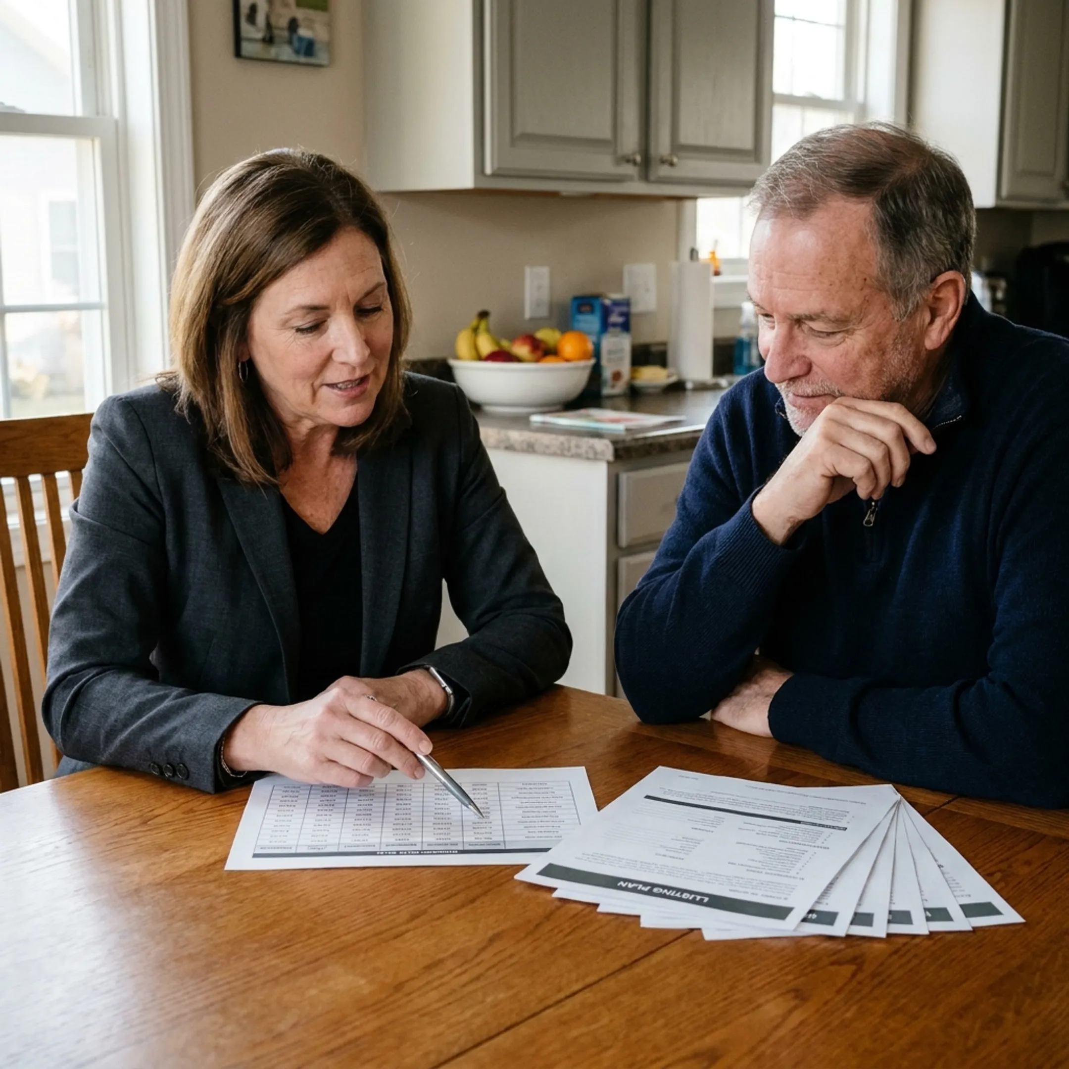 Real estate professional reviewing home valuation information with a seller