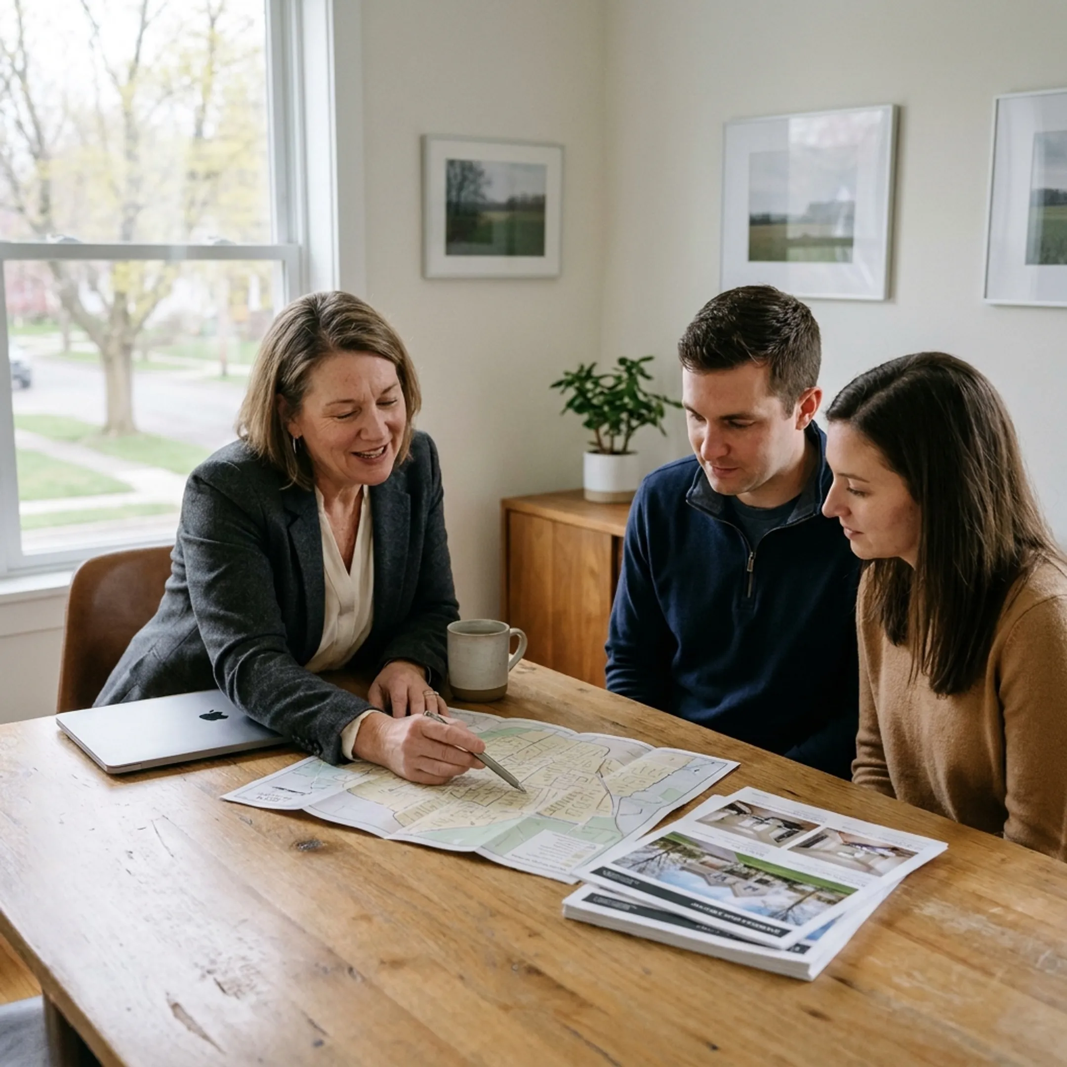Buyer’s agent reviewing Amherst and Williamsville home listings with clients