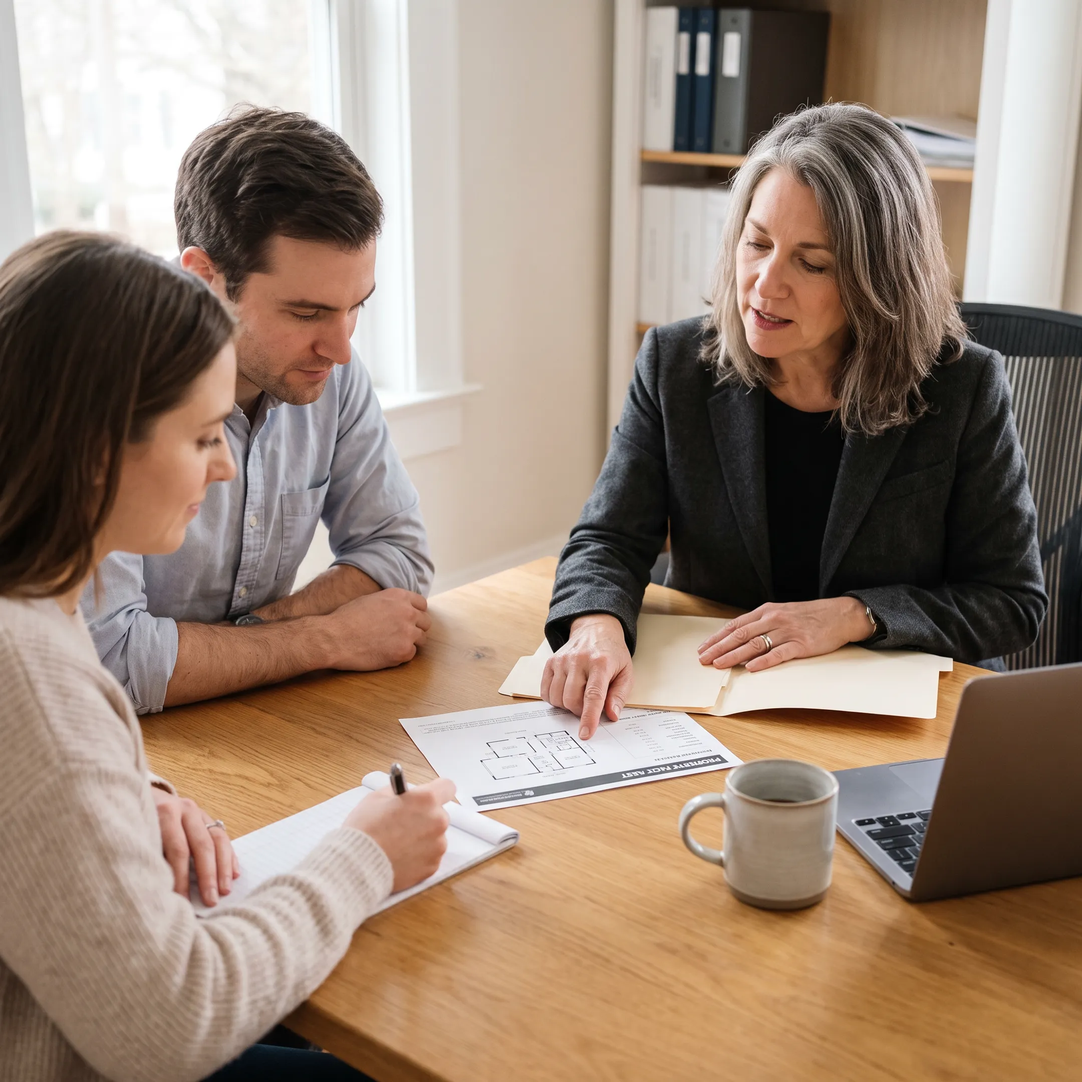 Buyer’s agent discussing a home purchase with clients