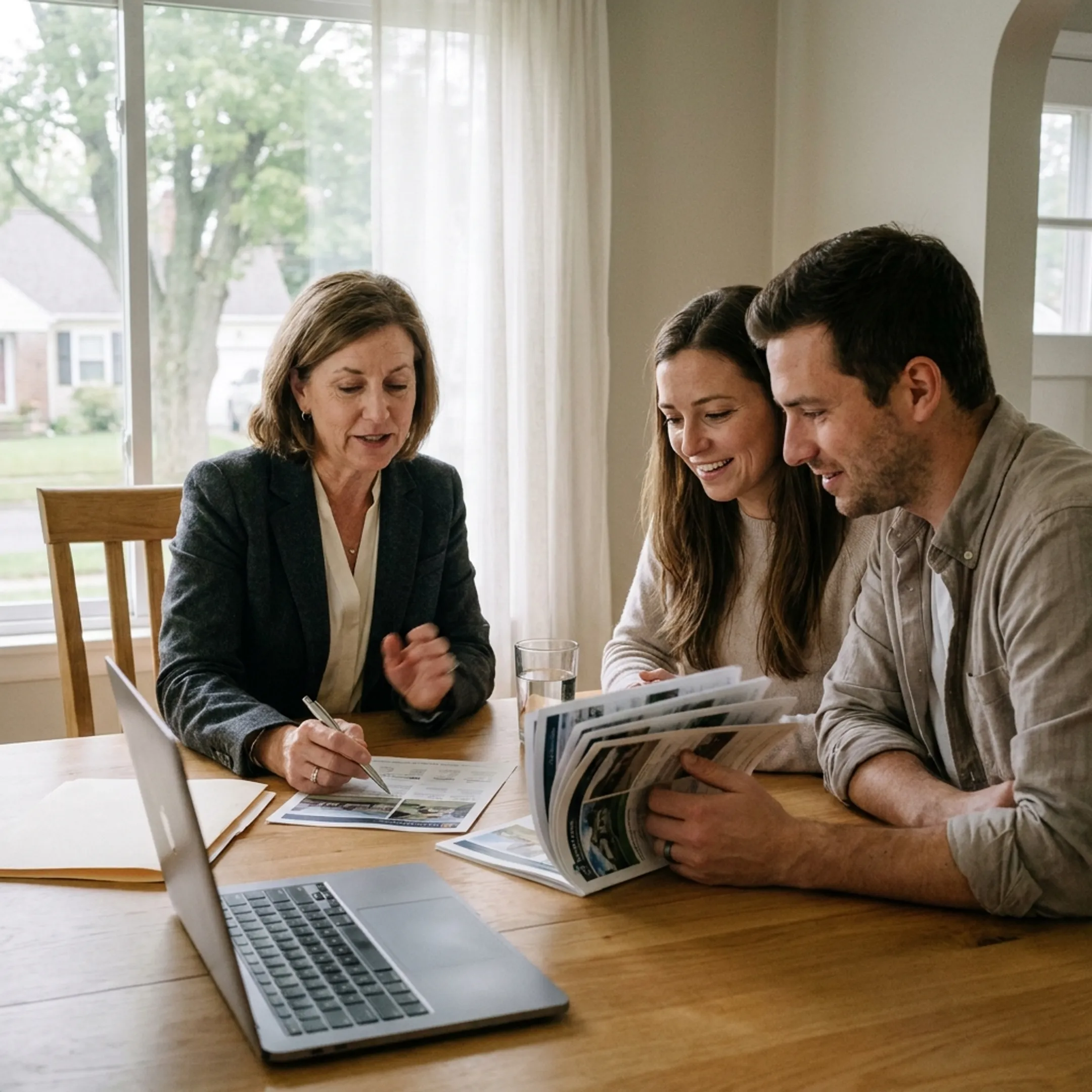 Real estate agent guiding first-time buyers through a home search in West Seneca