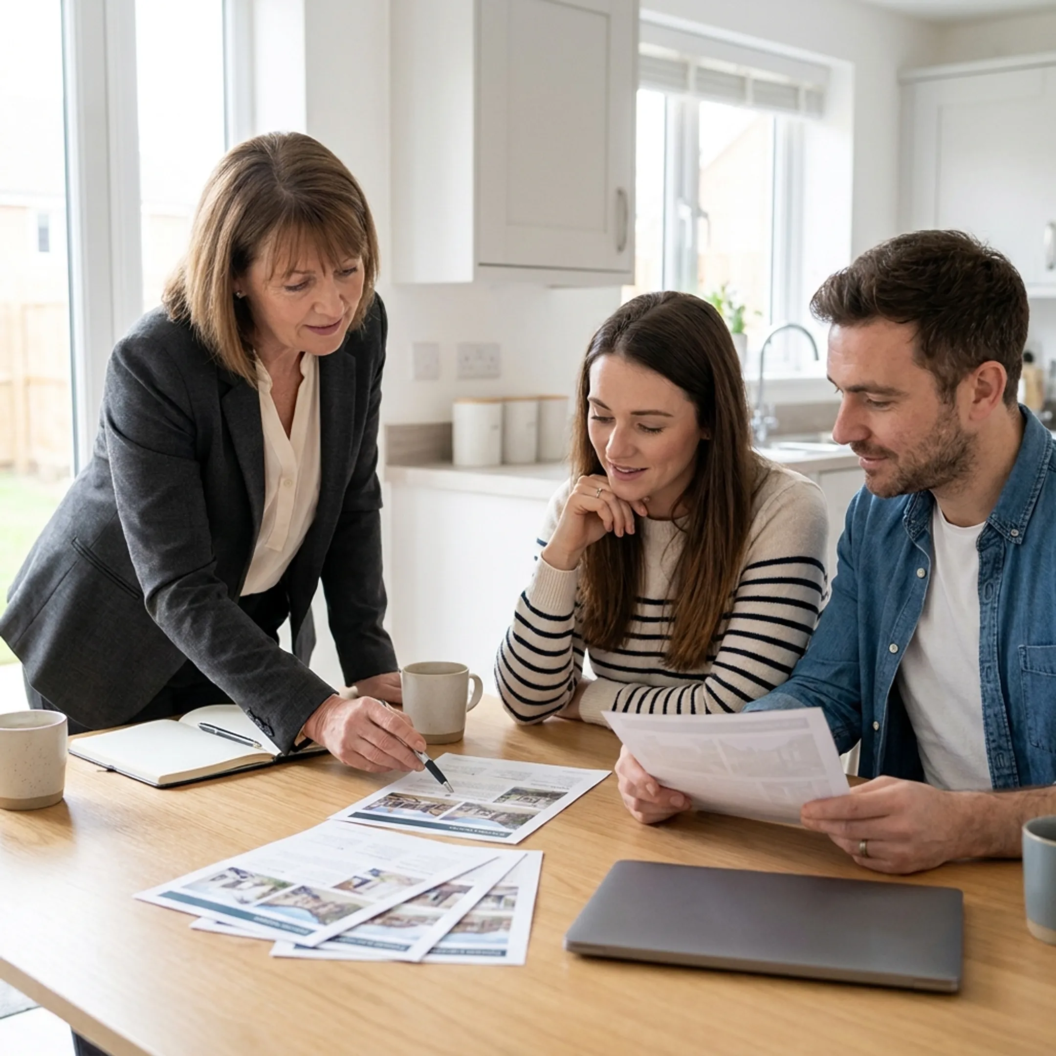 Real estate agent discussing a Lancaster home sale with clients