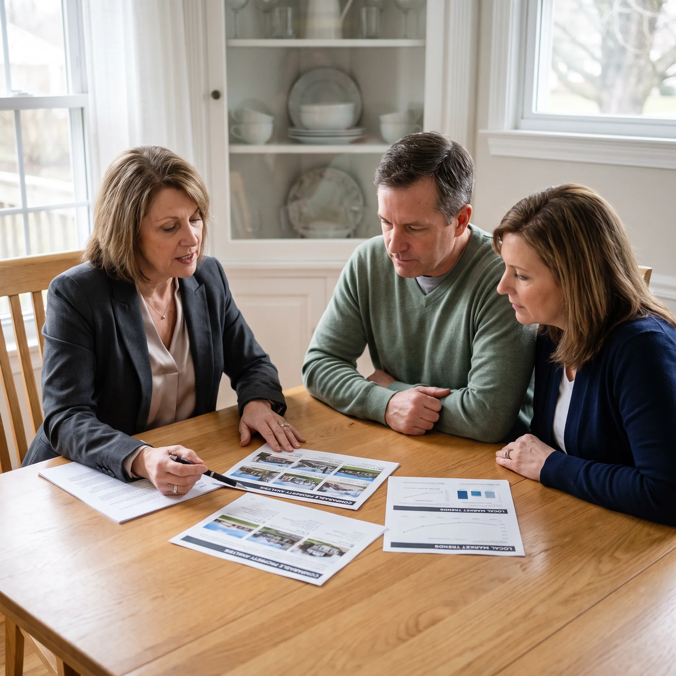 Agent presenting a home valuation and listing strategy to homeowners