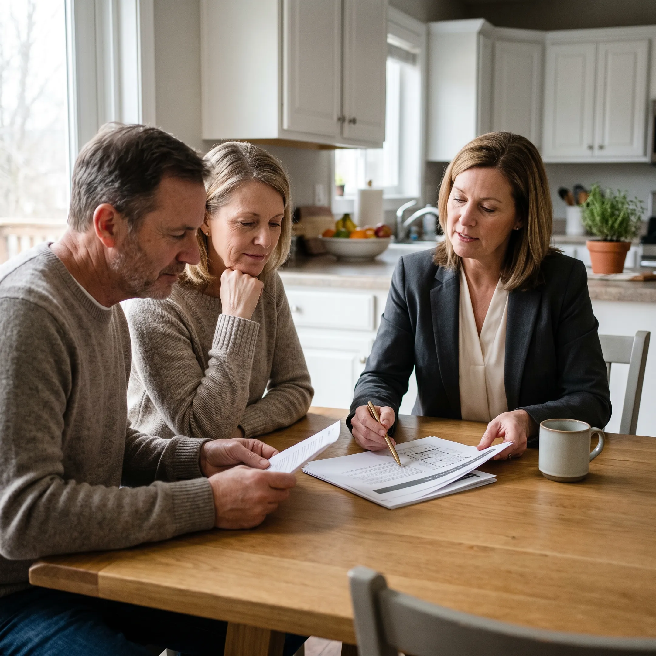 Real estate agent discussing a Clarence home sale with homeowners
