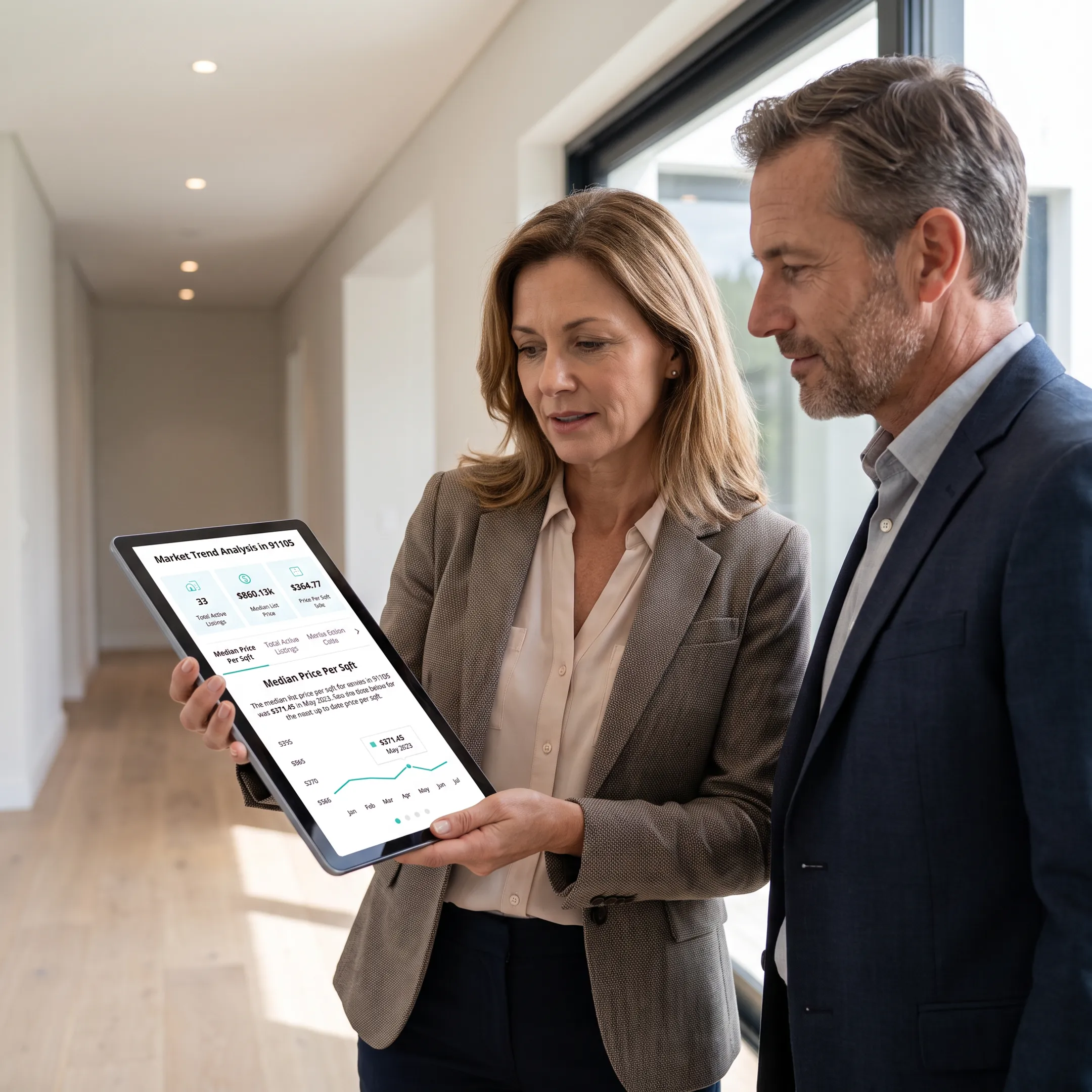 Agent presenting a comparative market analysis to a homeowner