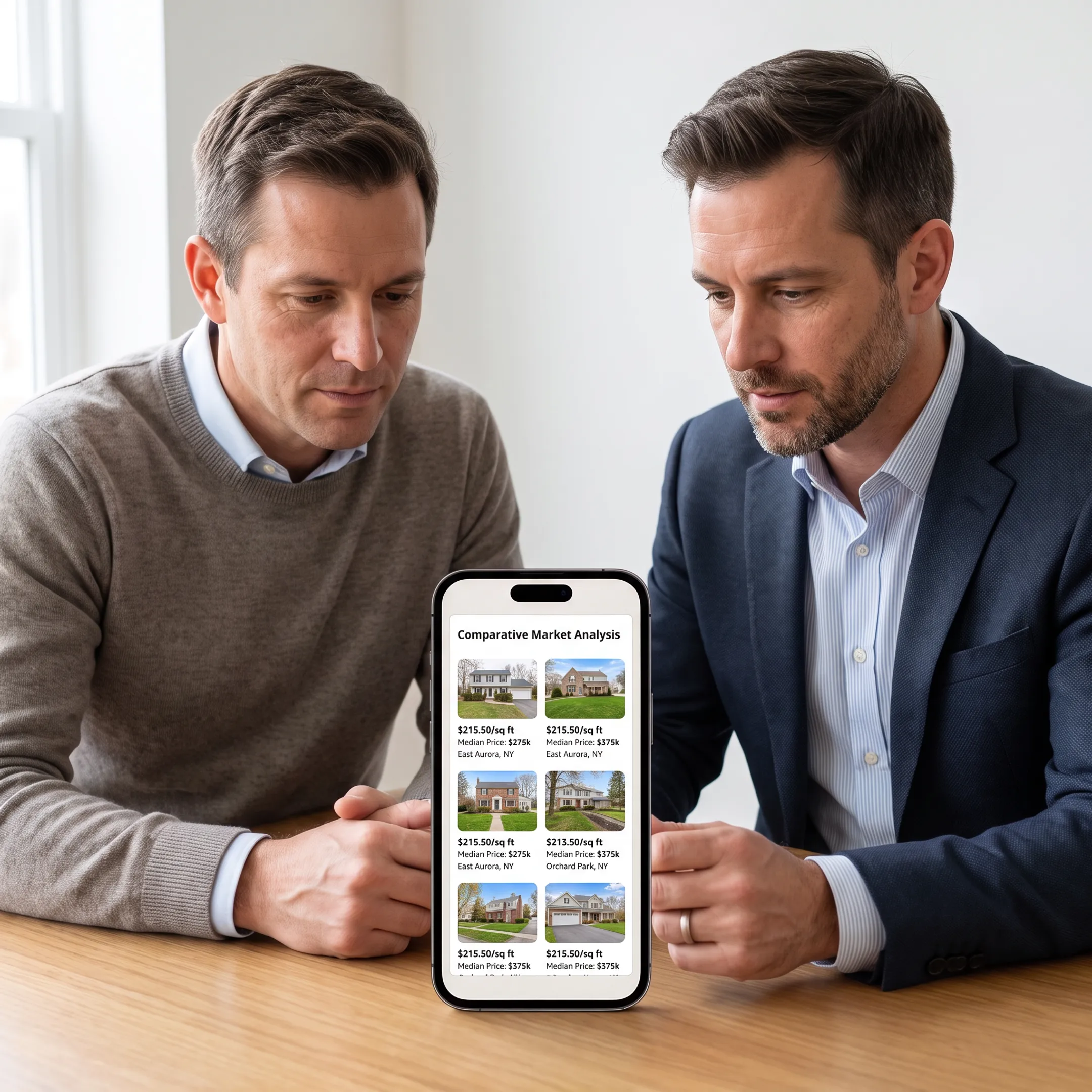 Homeowner reviewing a property valuation report with a real estate professional