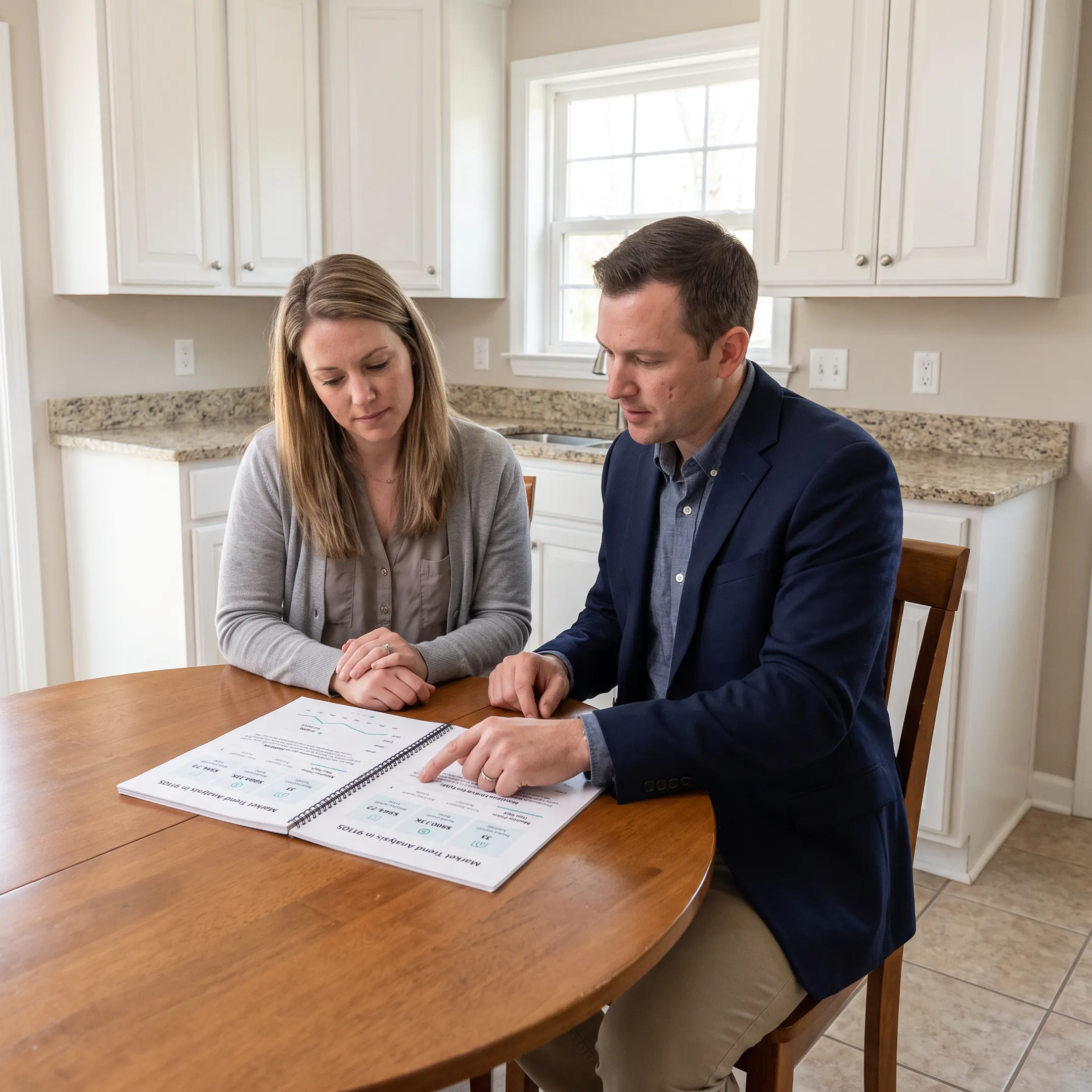 Real estate agent explaining market analysis to a homeowner