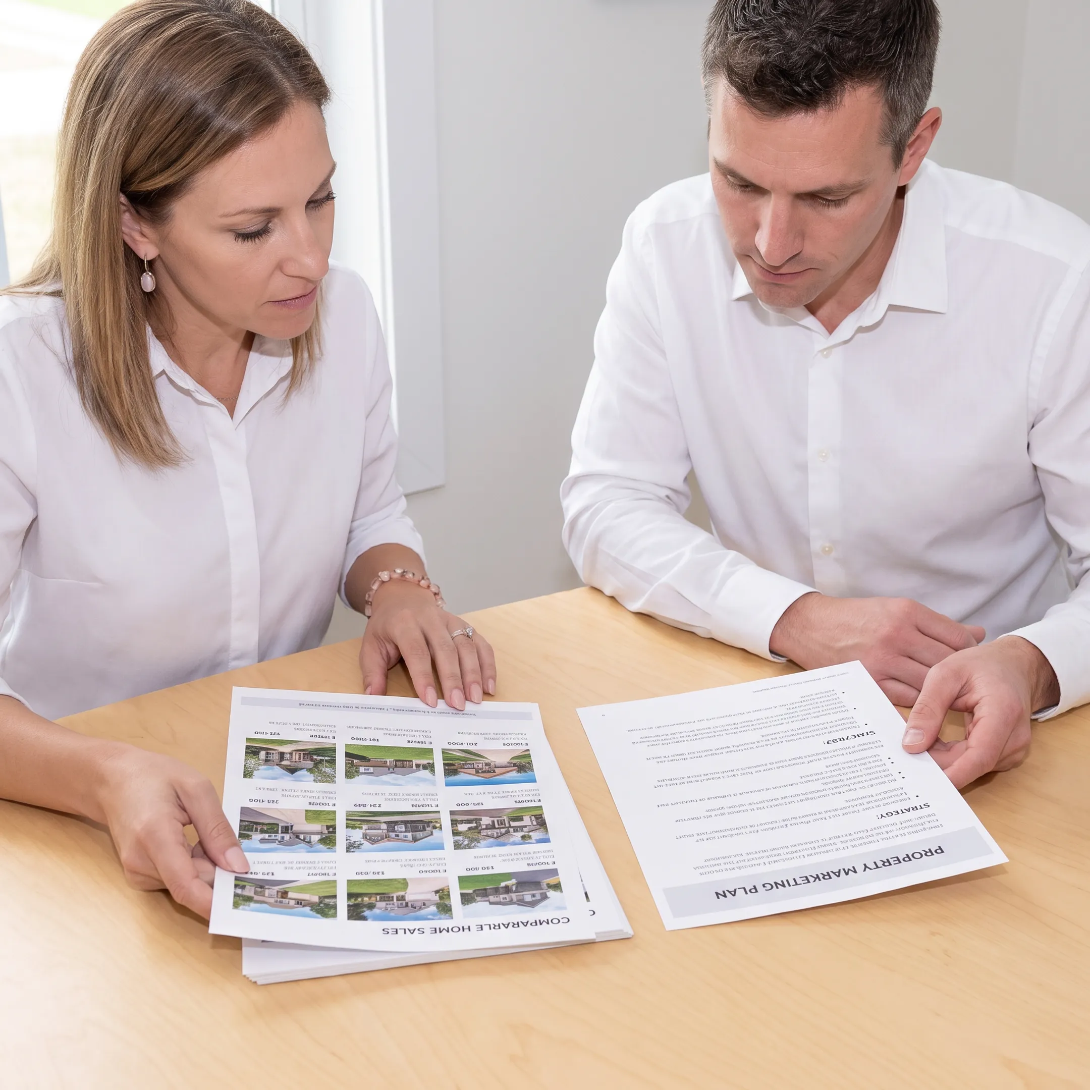 Agent presenting a home market analysis to a seller