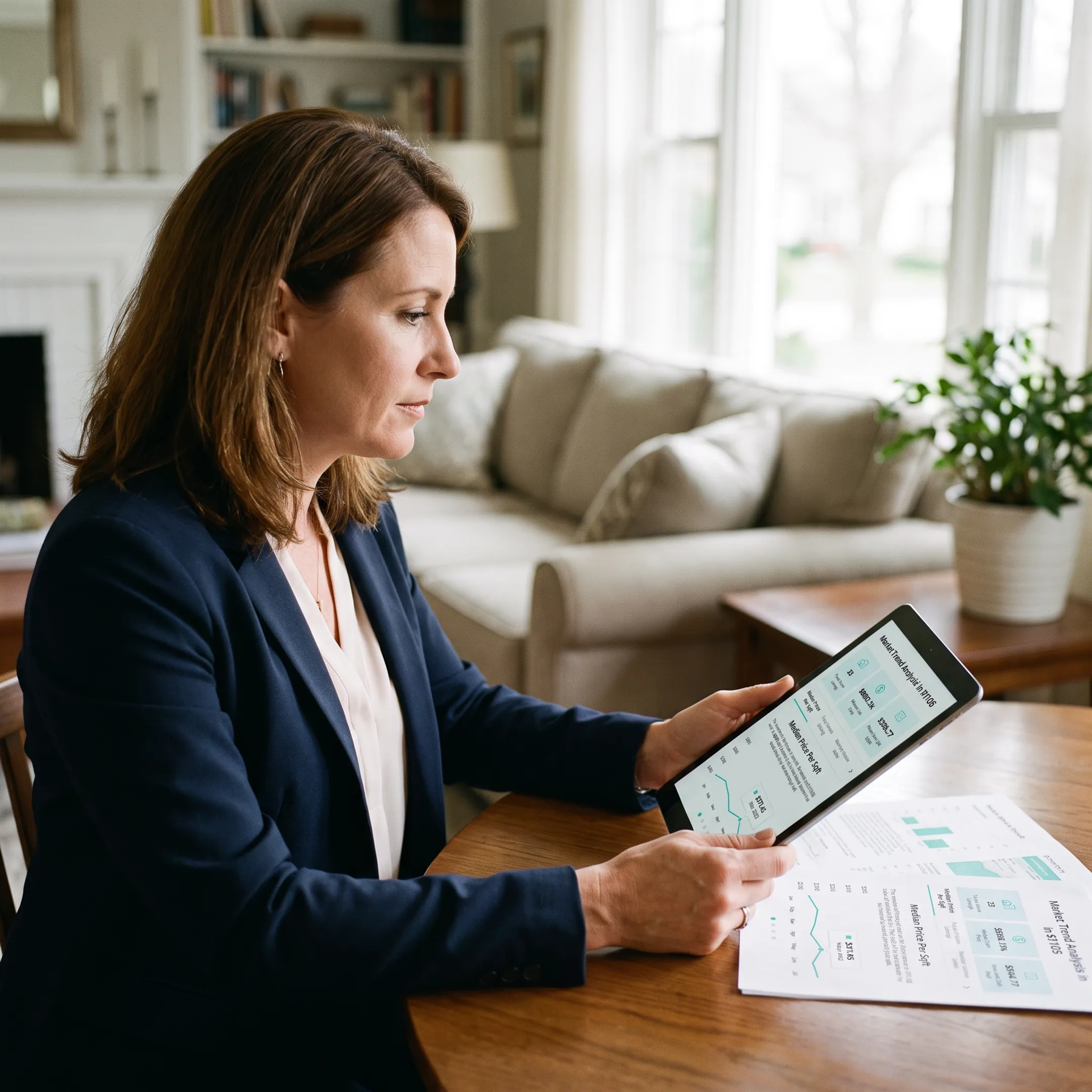 Agent preparing a home valuation and listing strategy for an Orchard Park seller