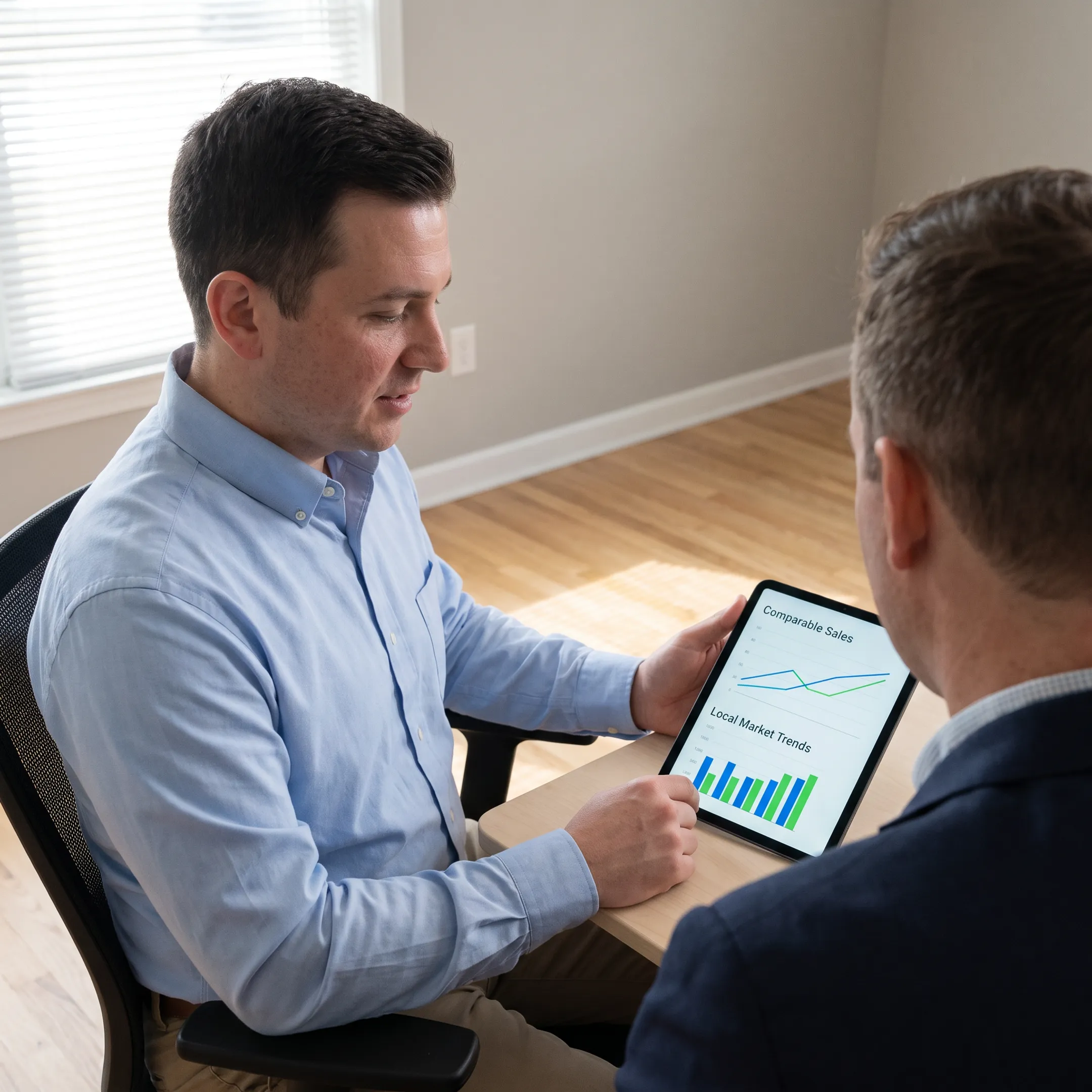 Agent presenting comparative market analysis to Lancaster homeowner