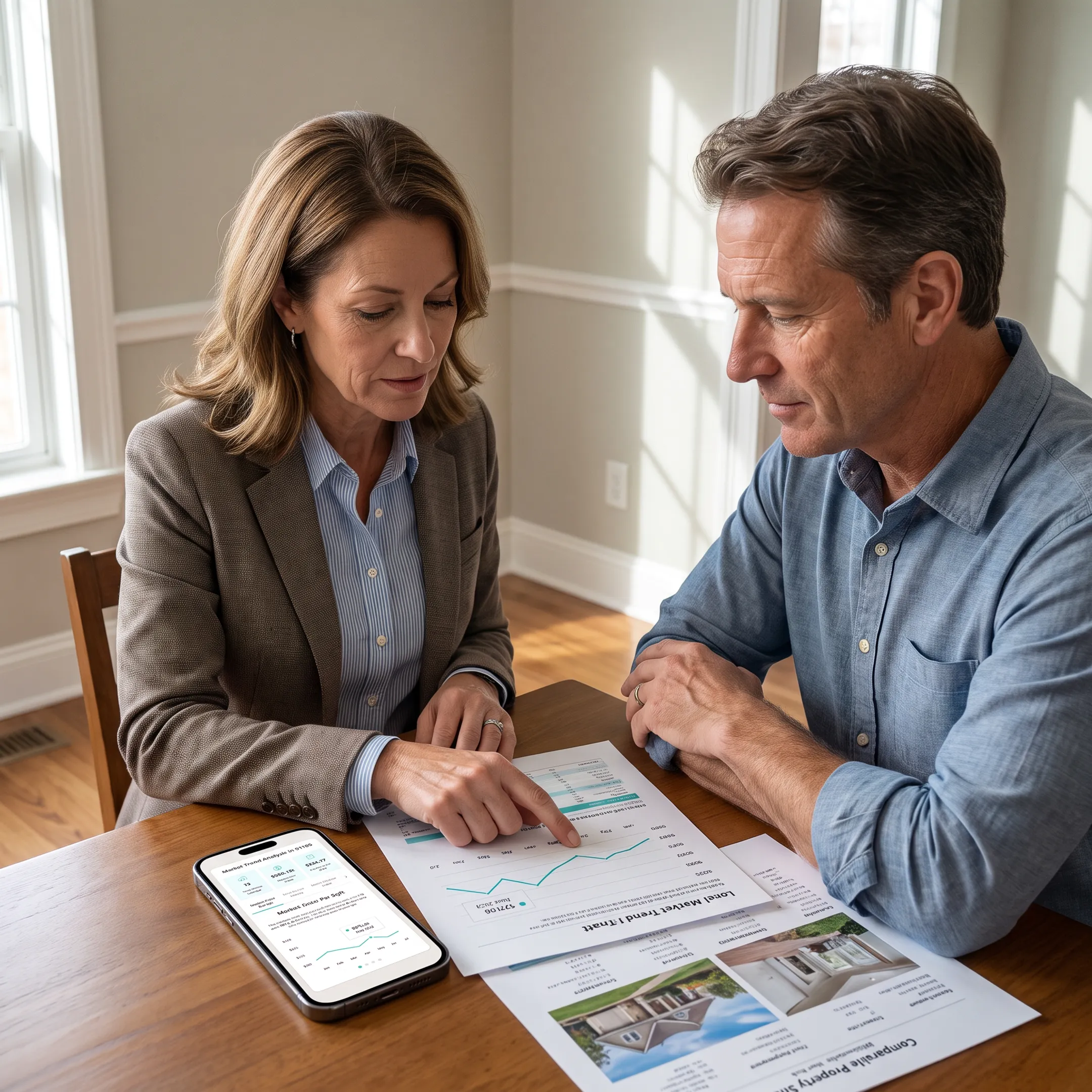 Agent presenting a comparative market analysis to a homeowner