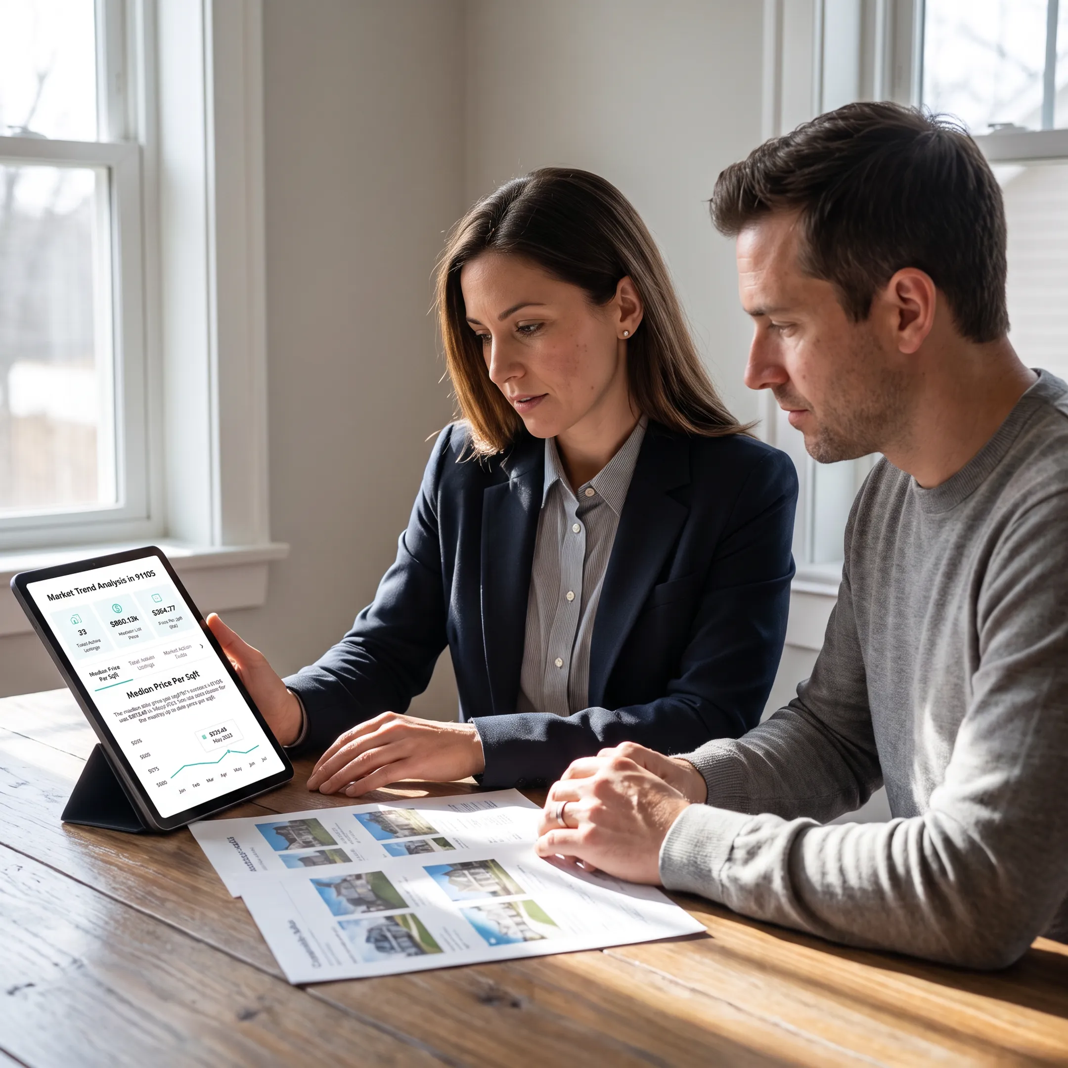 Agent presenting a home valuation to a homeowner