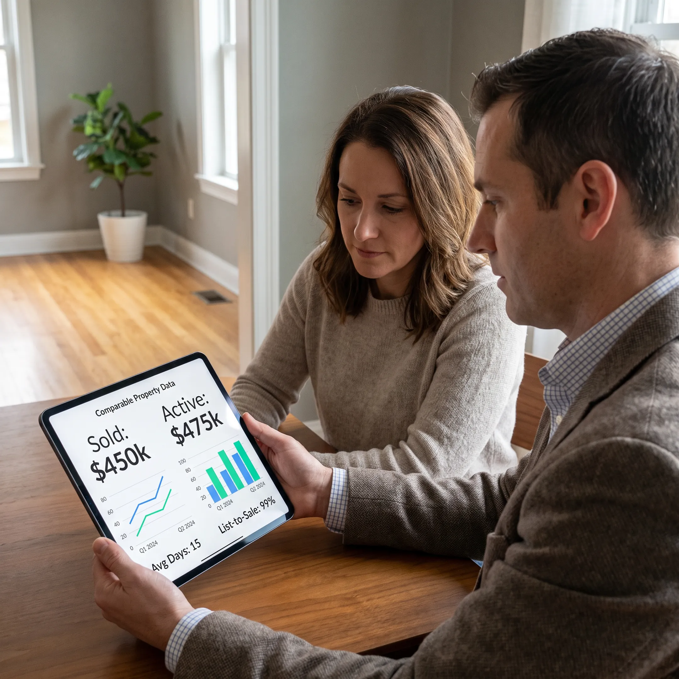 Agent presenting a comparative market analysis to a homeowner