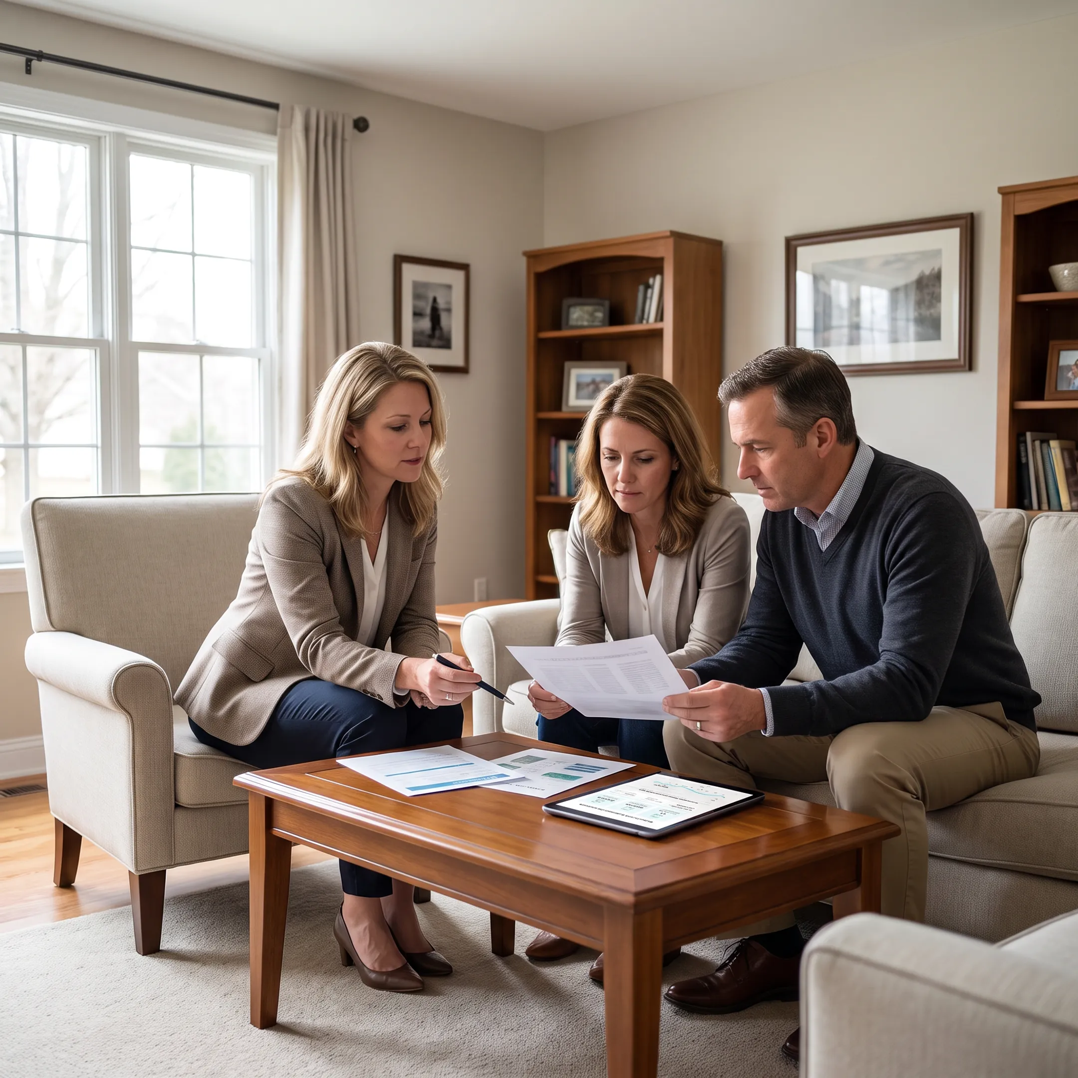 Agent presenting a home valuation report to Clarence homeowners