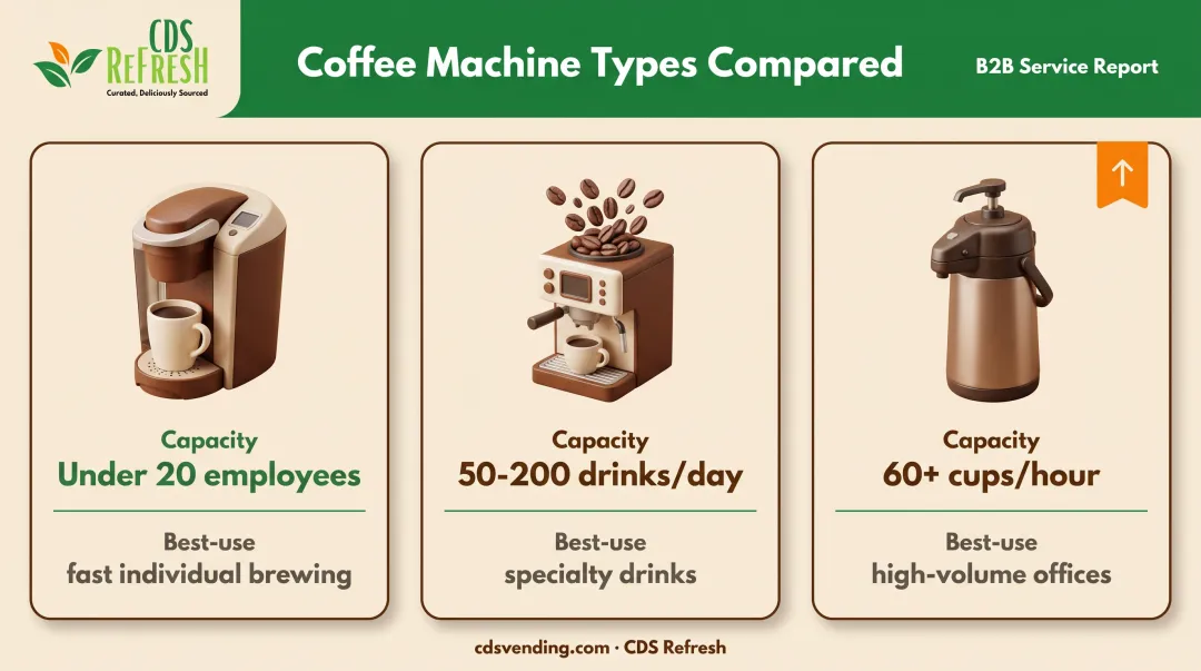 Comparison of single-serve pod bean-to-cup and airpot coffee brewers by capacity
