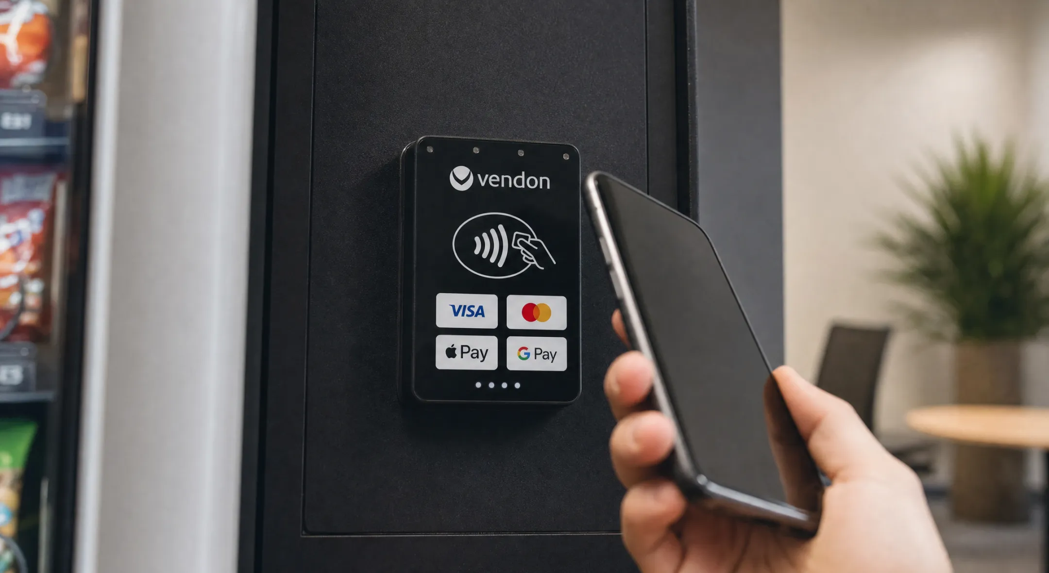 Cashless payment terminal on modern vending machine with card reader