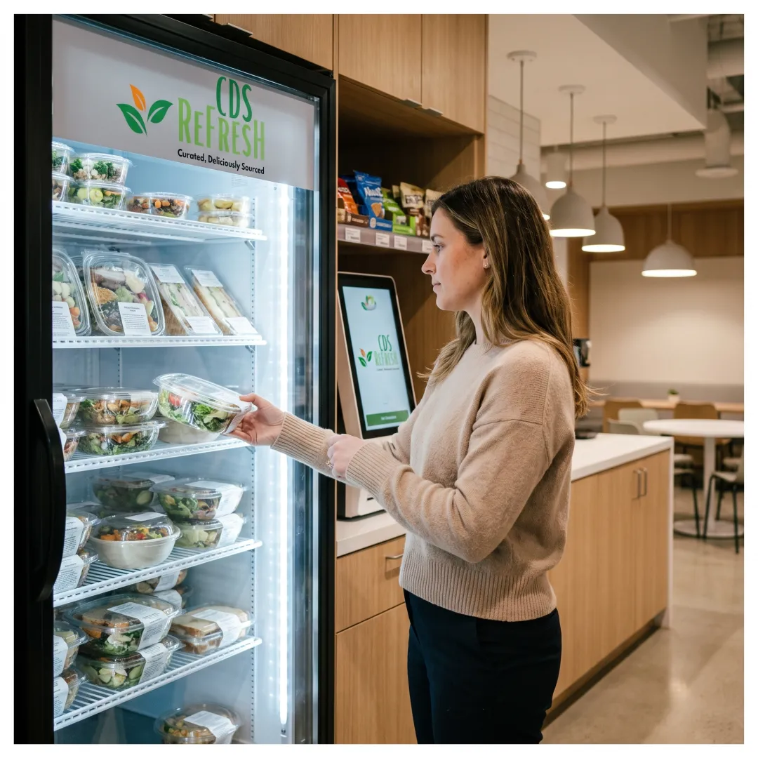 Employee selecting a fresh meal in a micro cafeteria