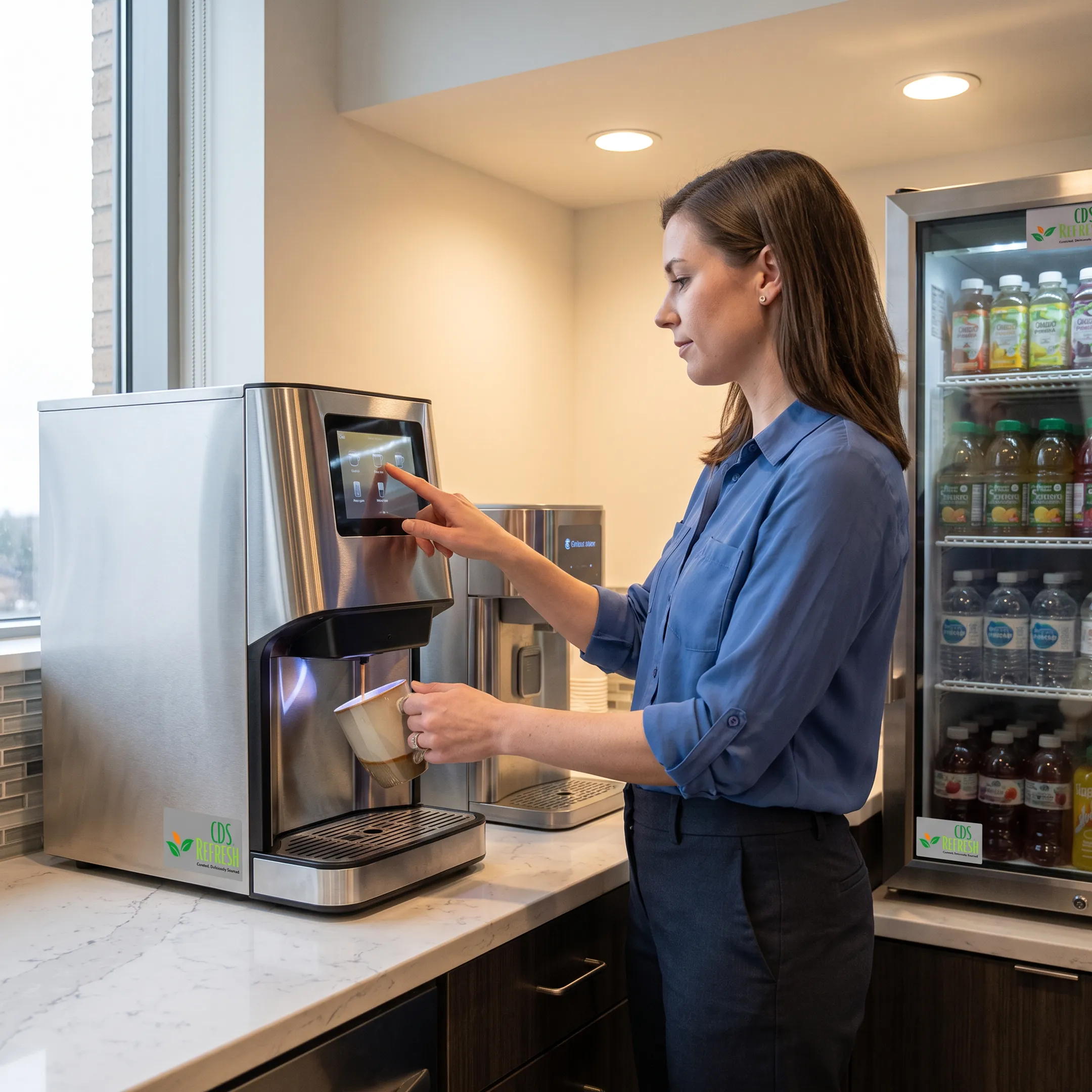 Employee using a premium office coffee machine