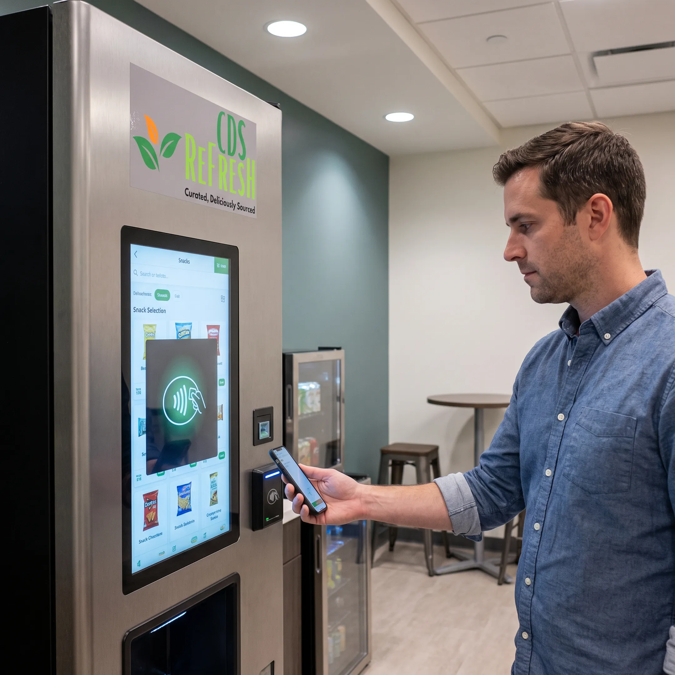 Employee using a cashless office vending machine