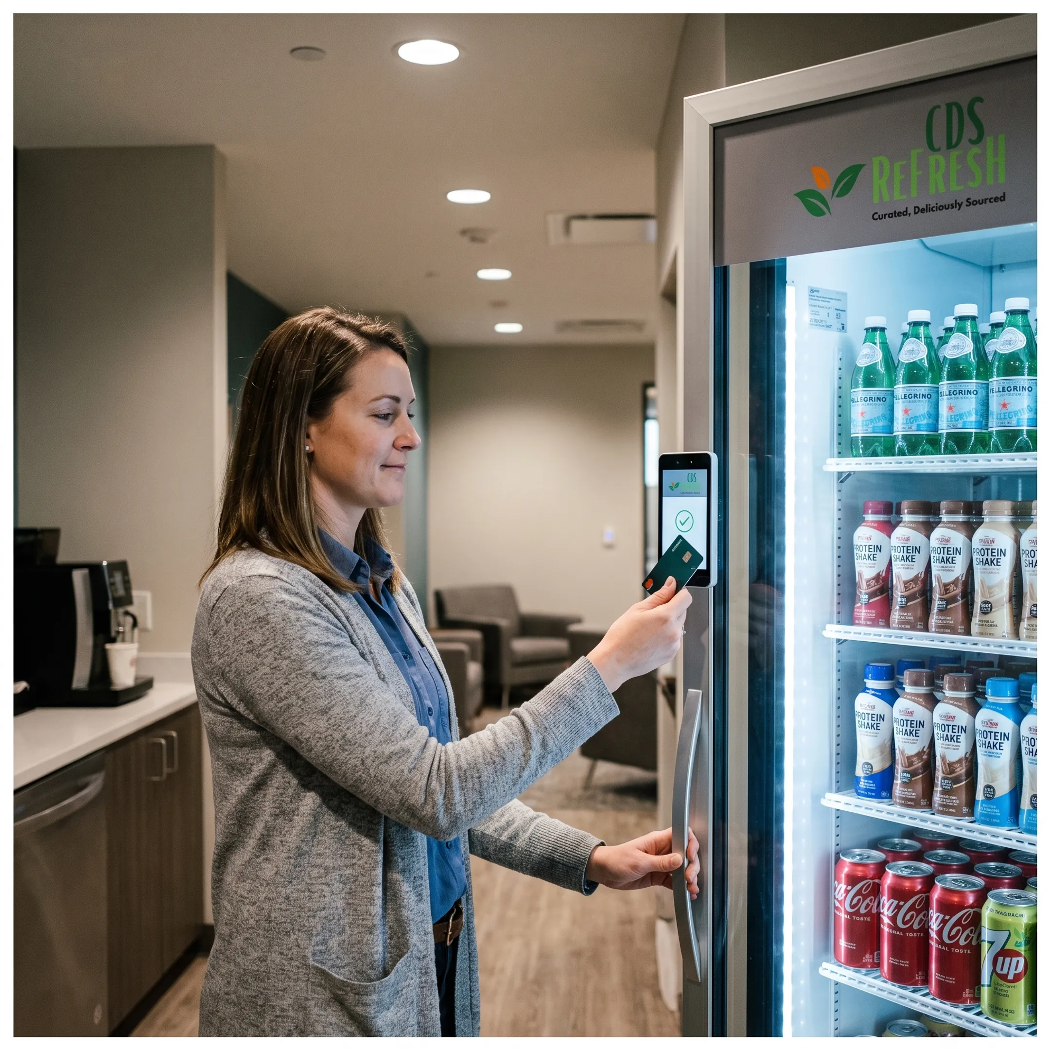 Employee using a cashless smart market cooler