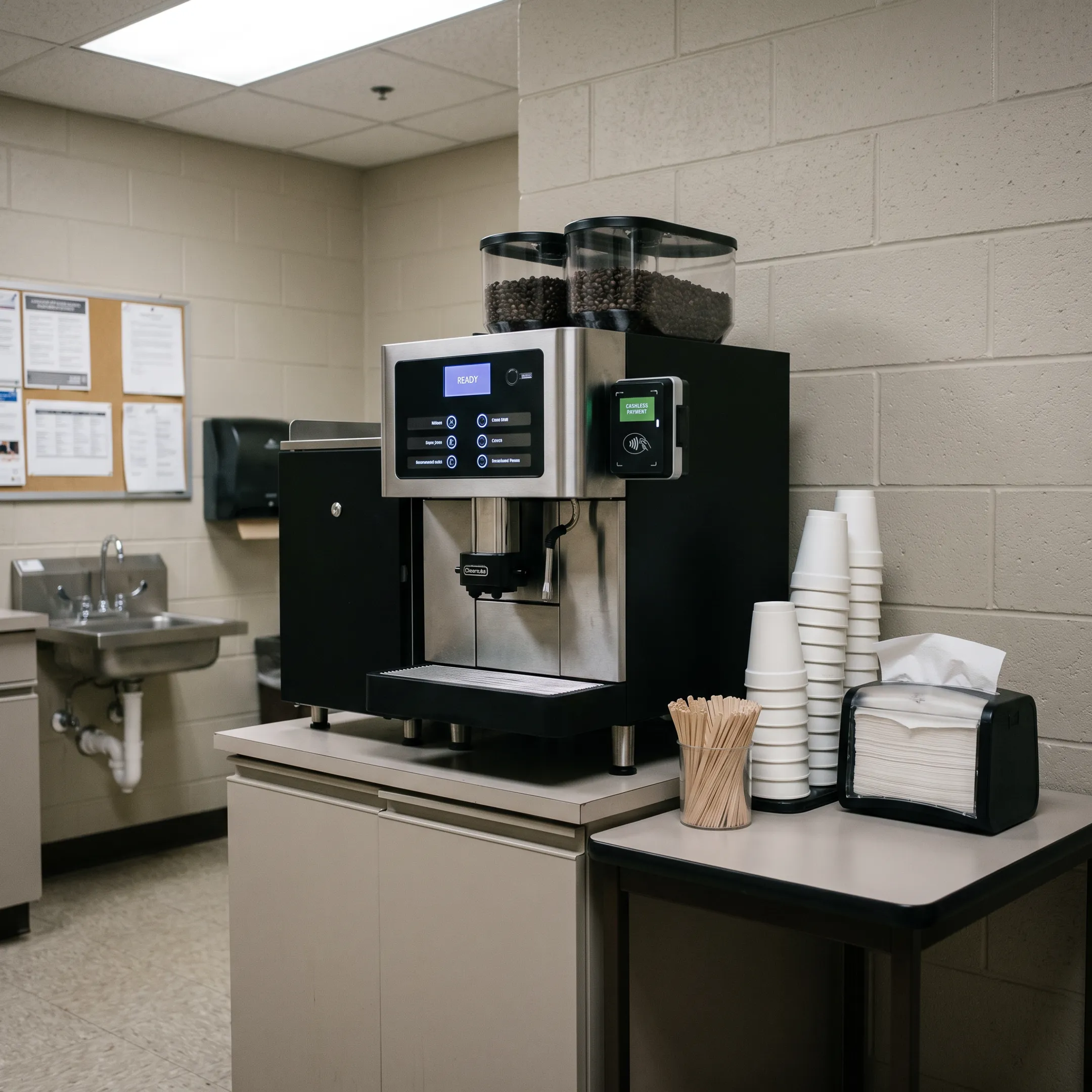 Espresso machine in a government facility break room