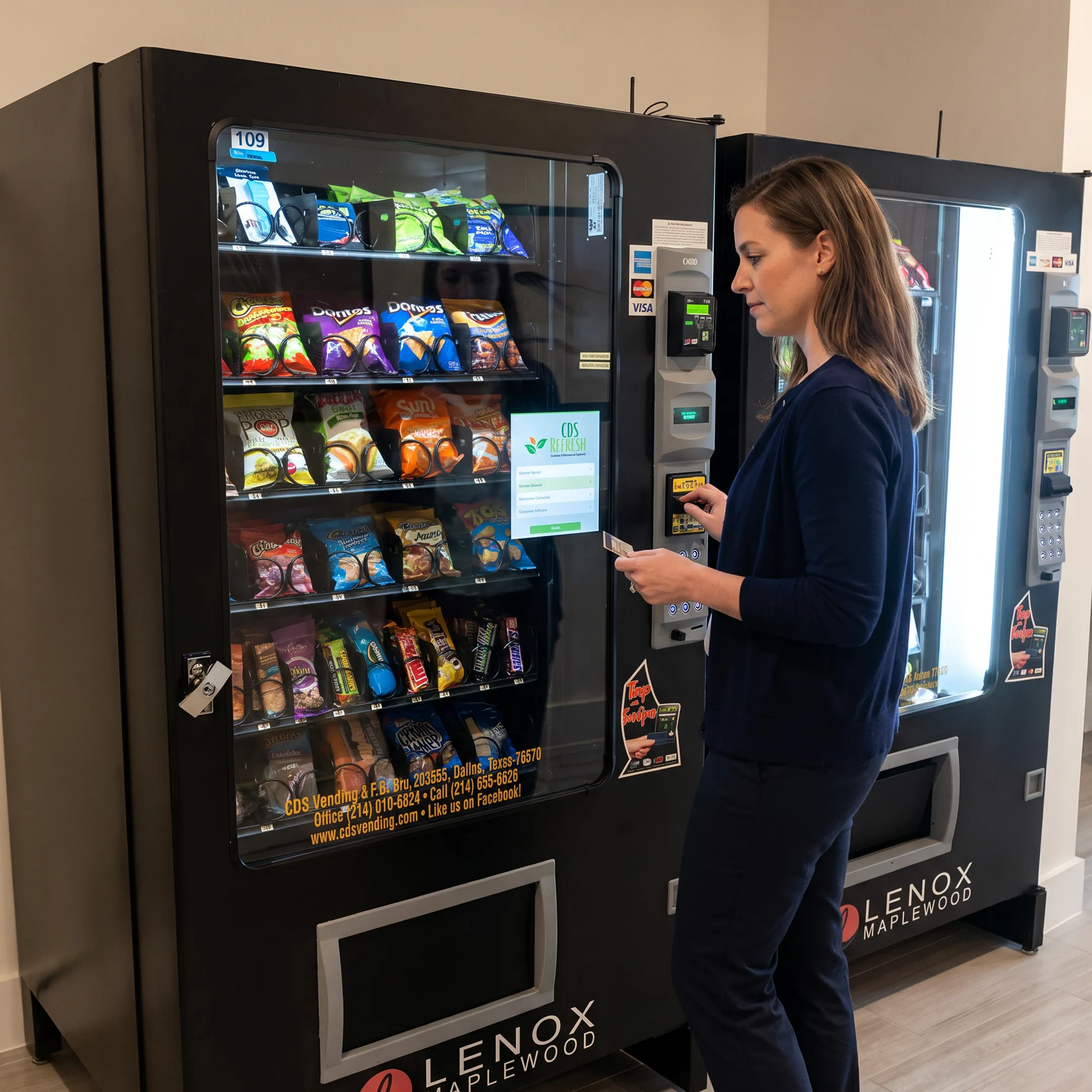 Employee using a cashless vending machine