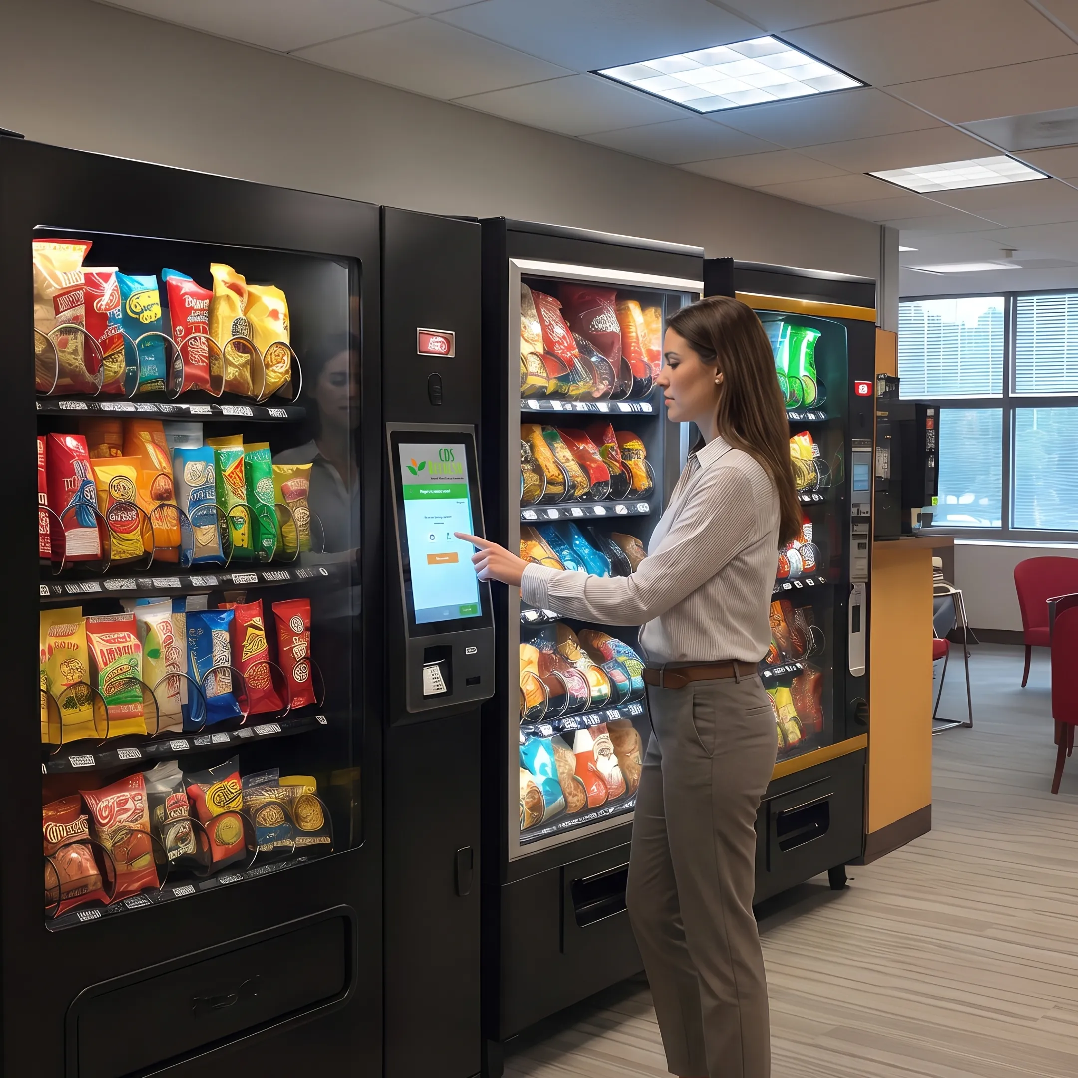 Employee using a cashless workplace vending machine