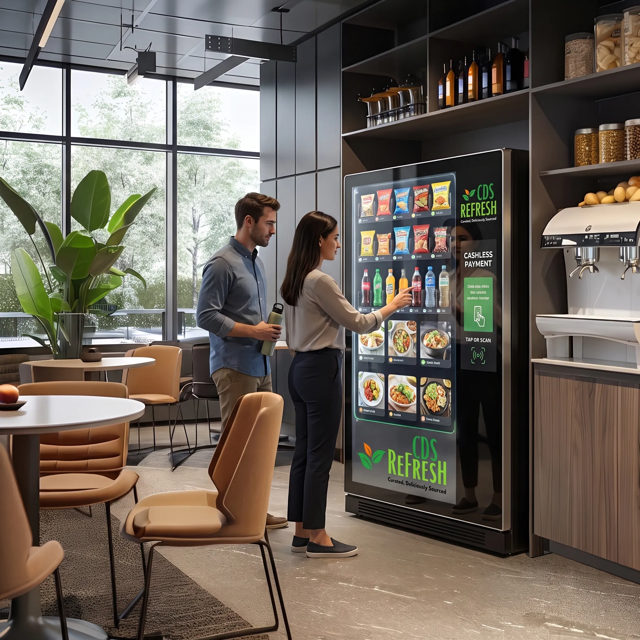 Modern vending machine in a workplace break room