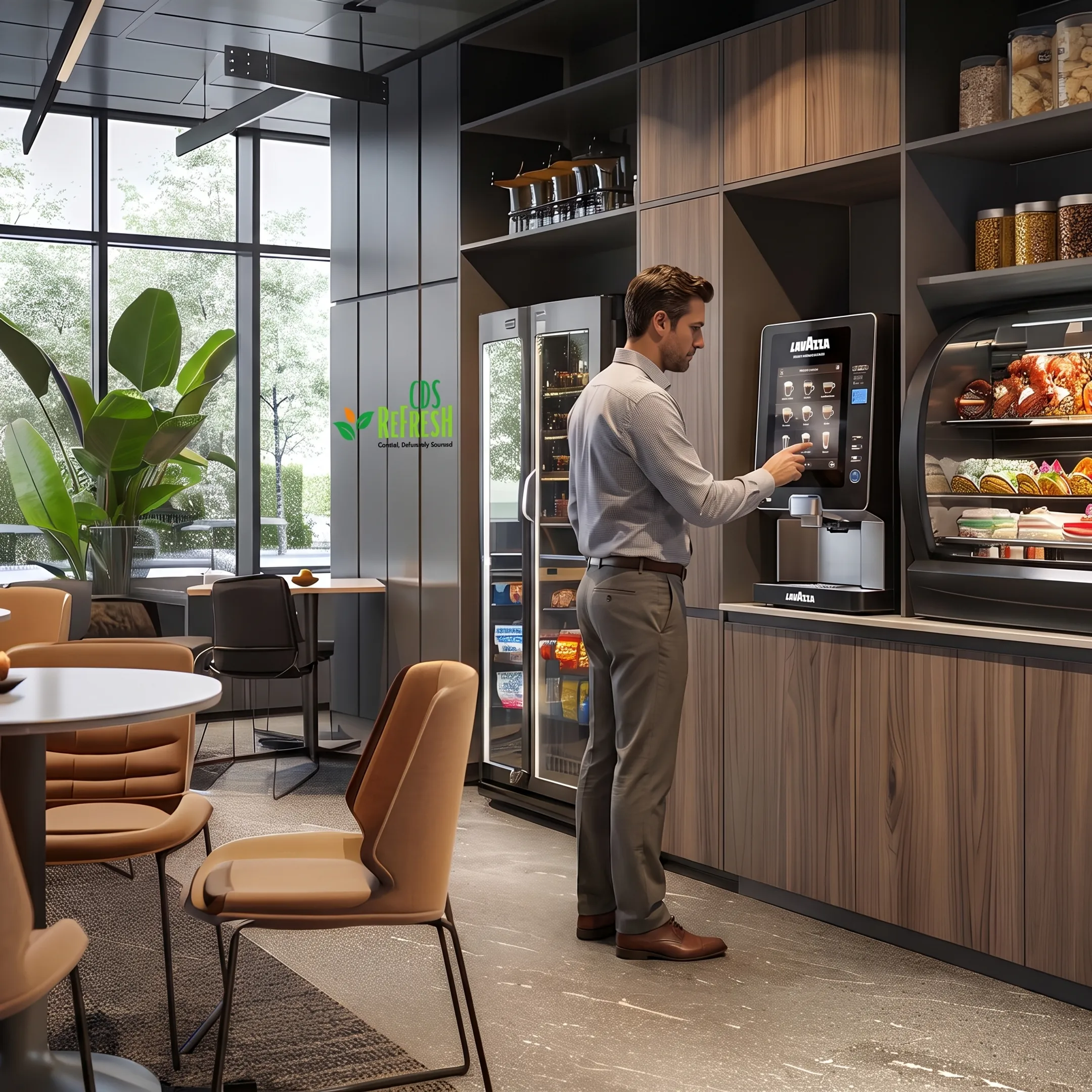 Employee using a premium office coffee brewer