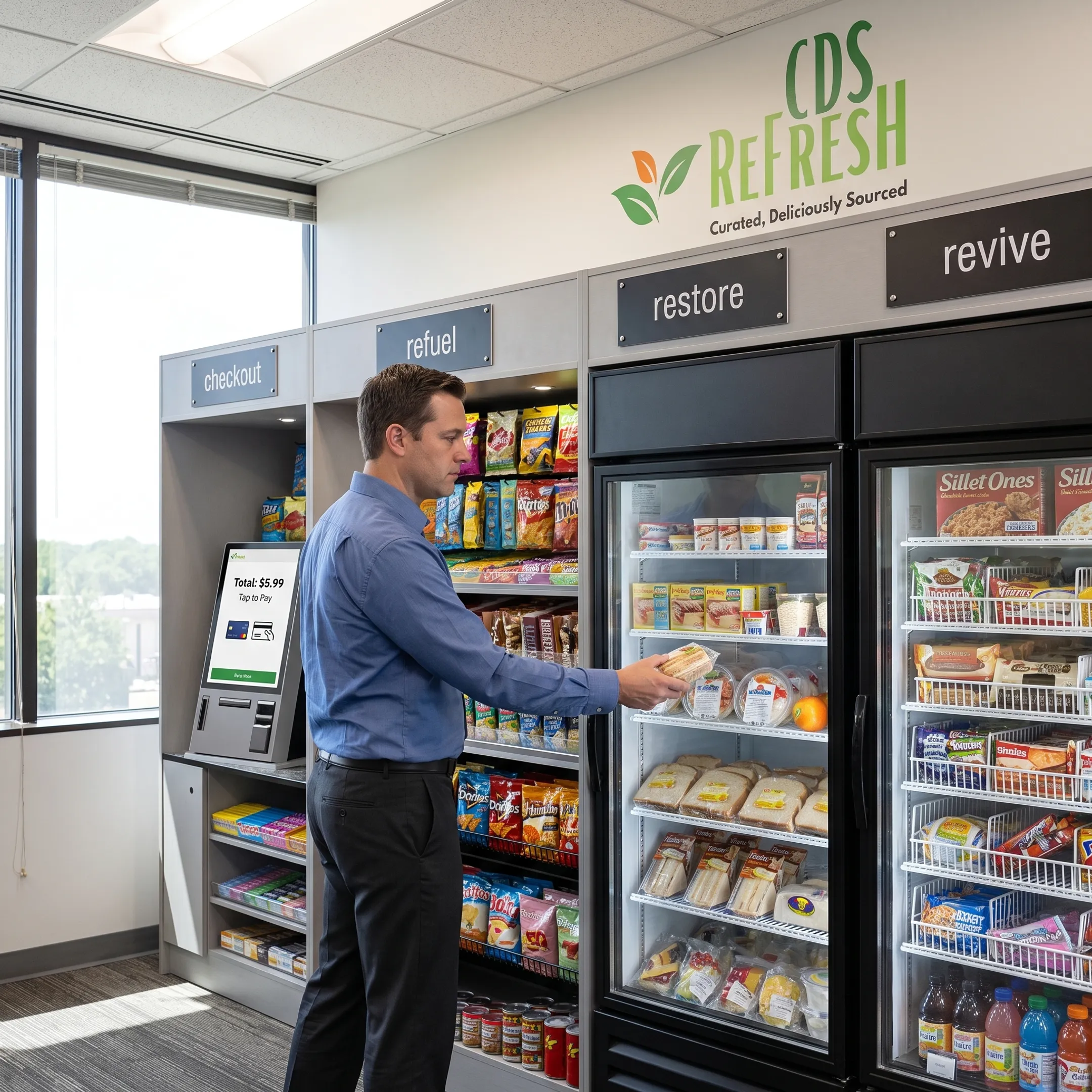 Employee choosing food from a workplace smart market
