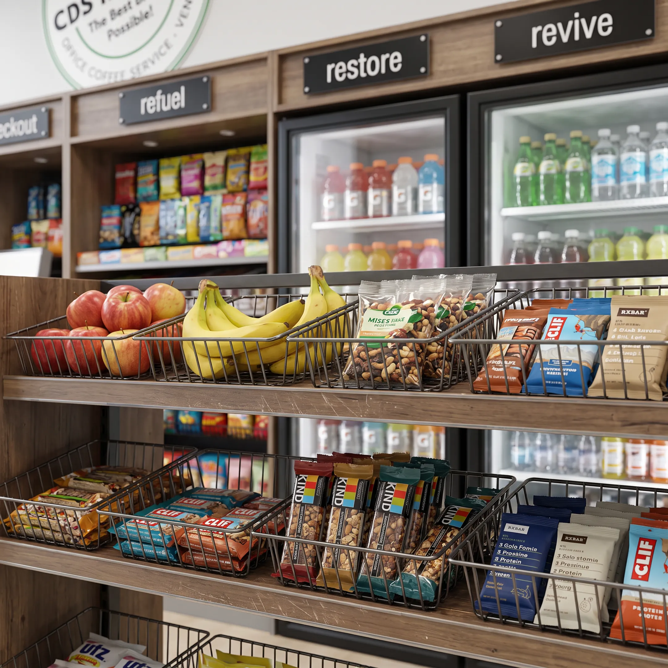 Employee snack assortment with healthy and indulgent options