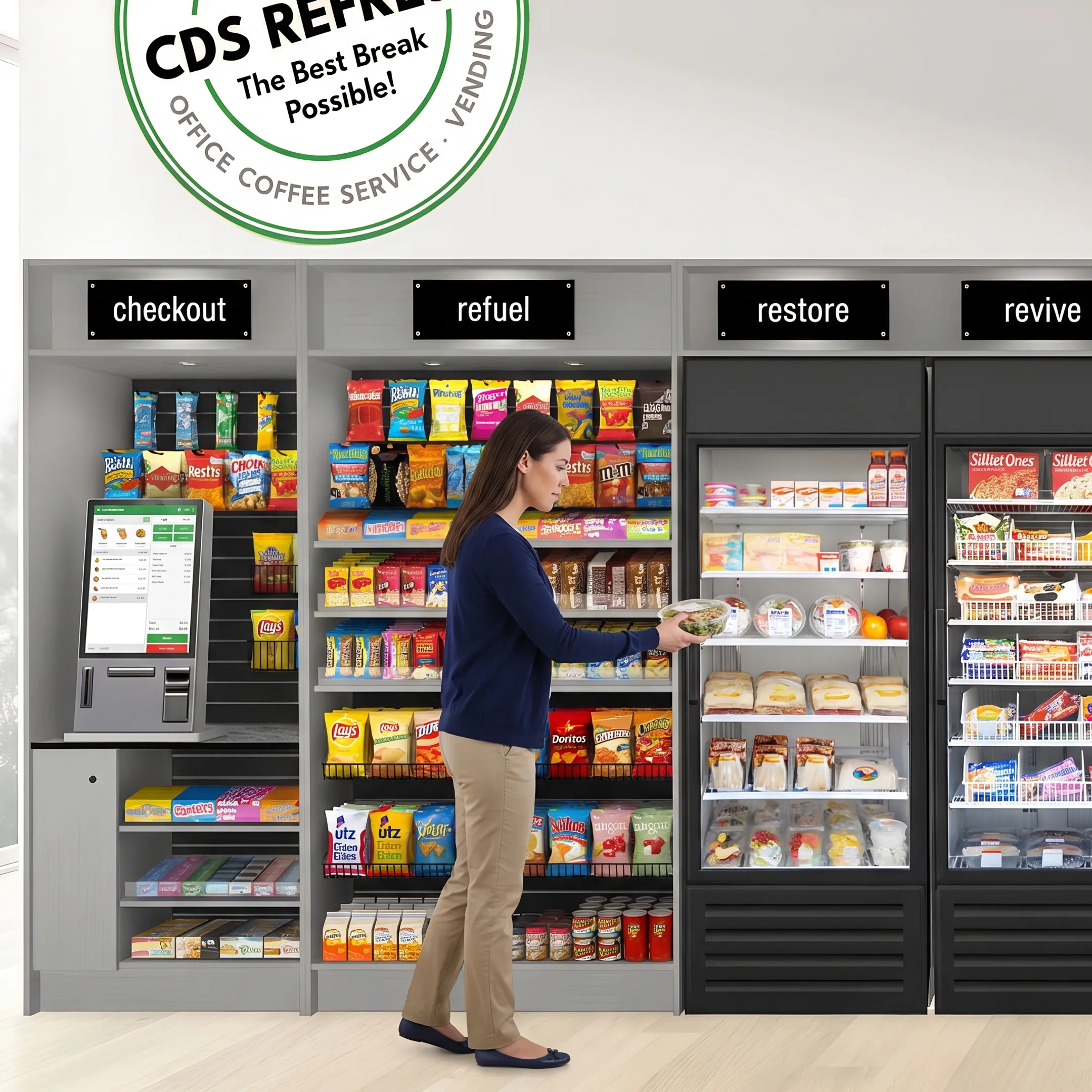 Employee selecting a fresh meal in an office micro market