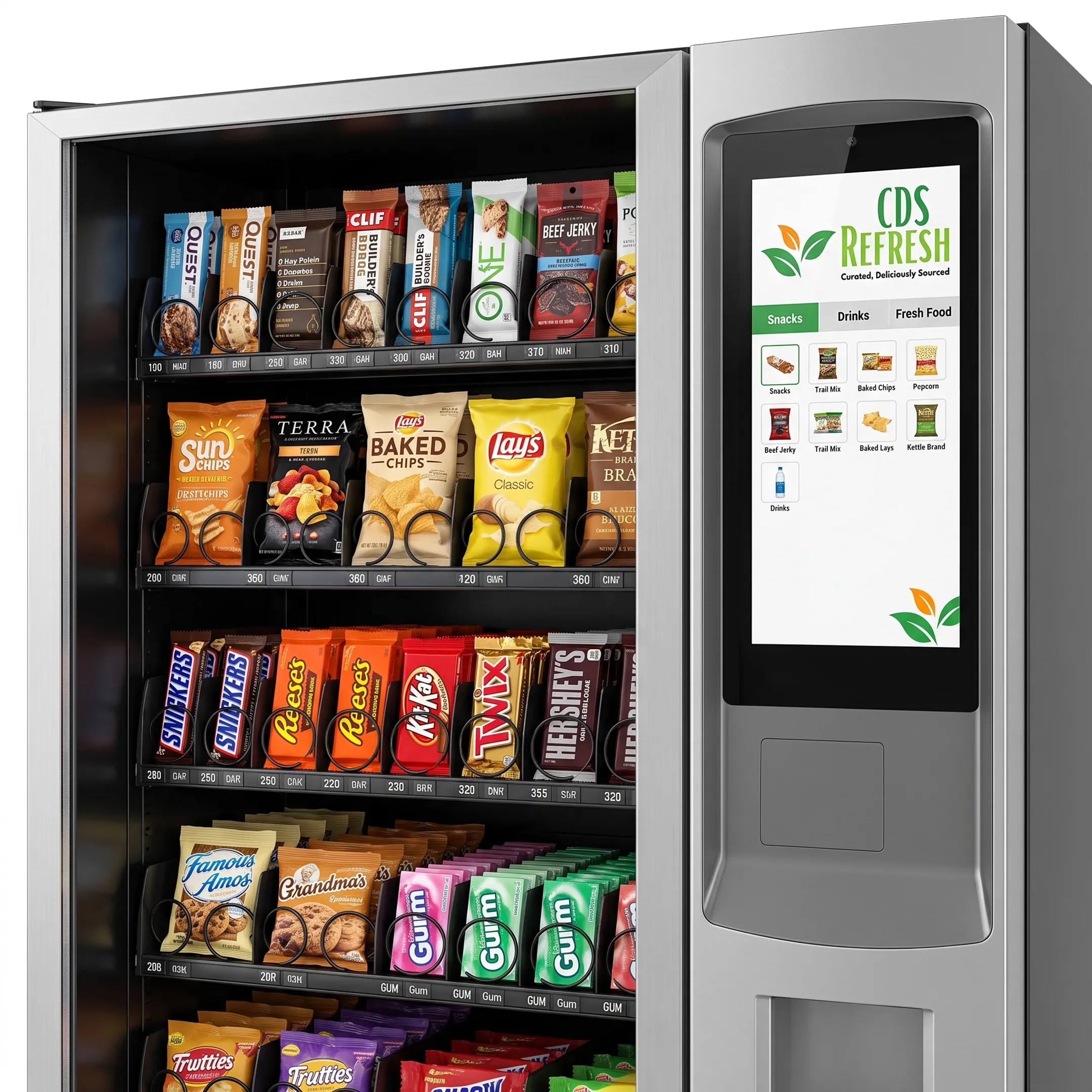 Smart vending machine stocked with snacks