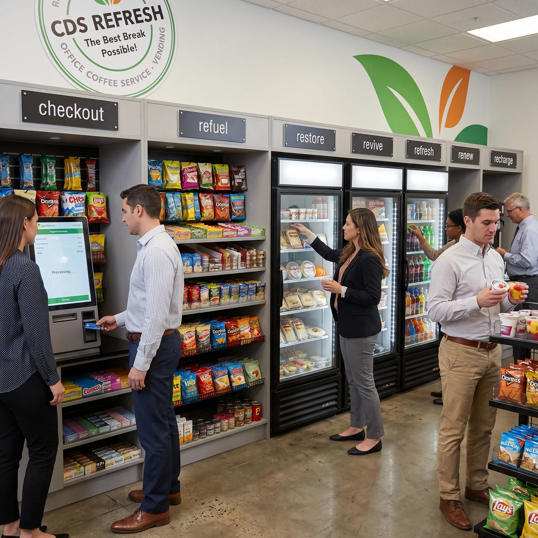 Employees using a modern office micro-market